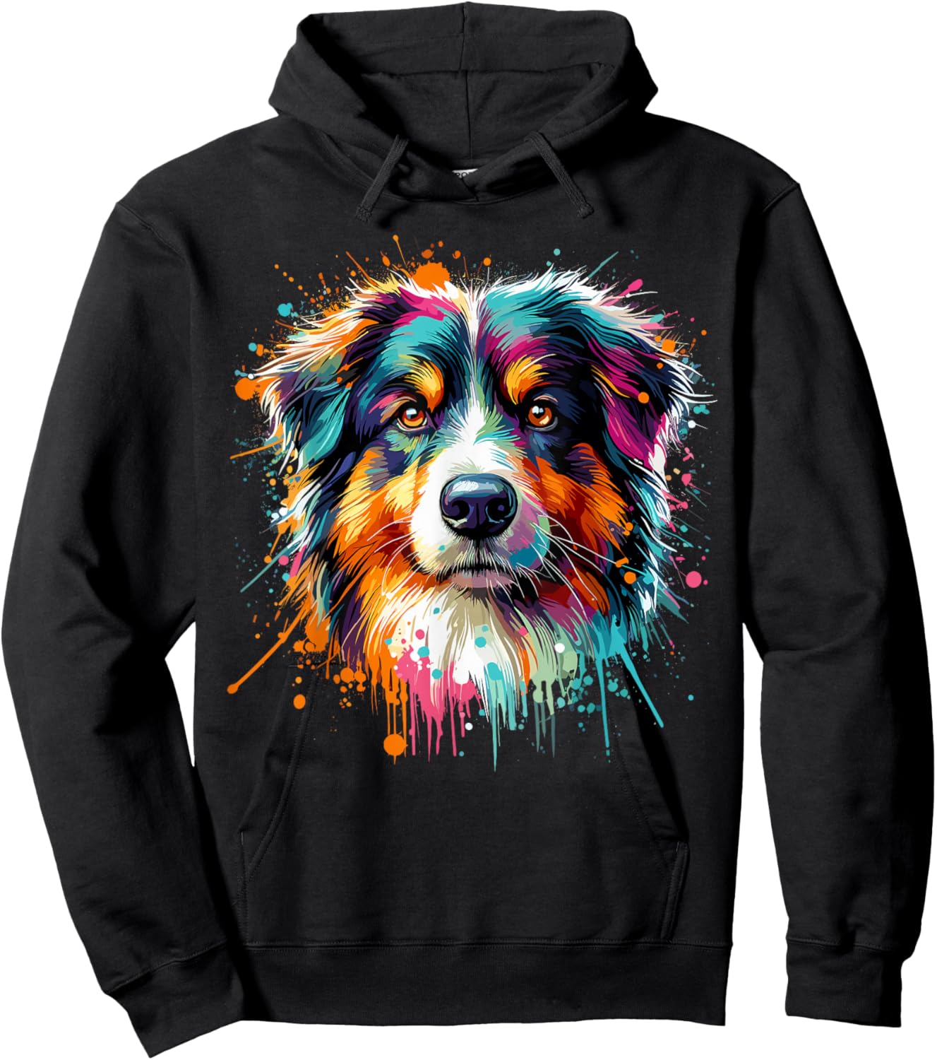 Aussie Splash Art Colorful Australian Shepherd Hoodie - Hoodie | Black