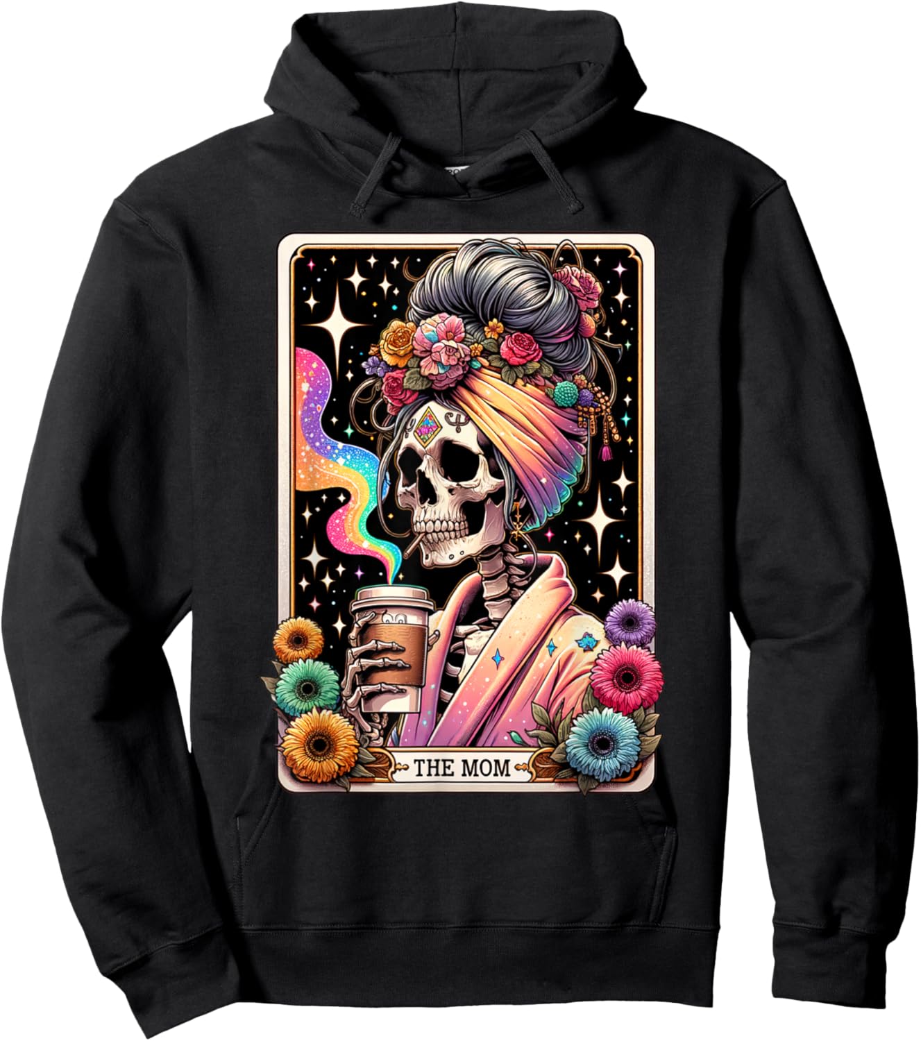 The Mom Funny Tarot Card Women Messy Bun Coffee Mommy Mama Hoodie - Hoodie | Black