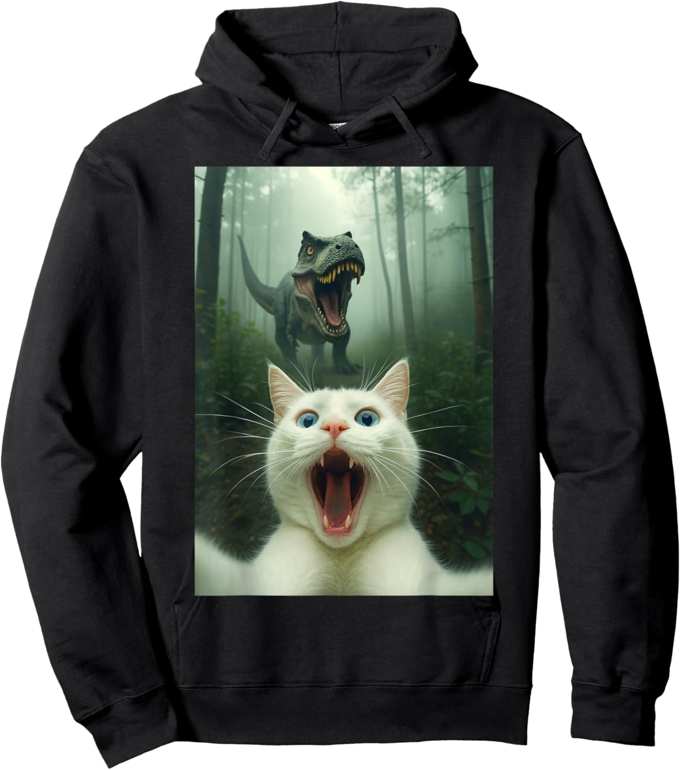 Funny Cat Selfie with T-Rex Dinosaur Gifts Women Kid Hoodie - Hoodie | Black
