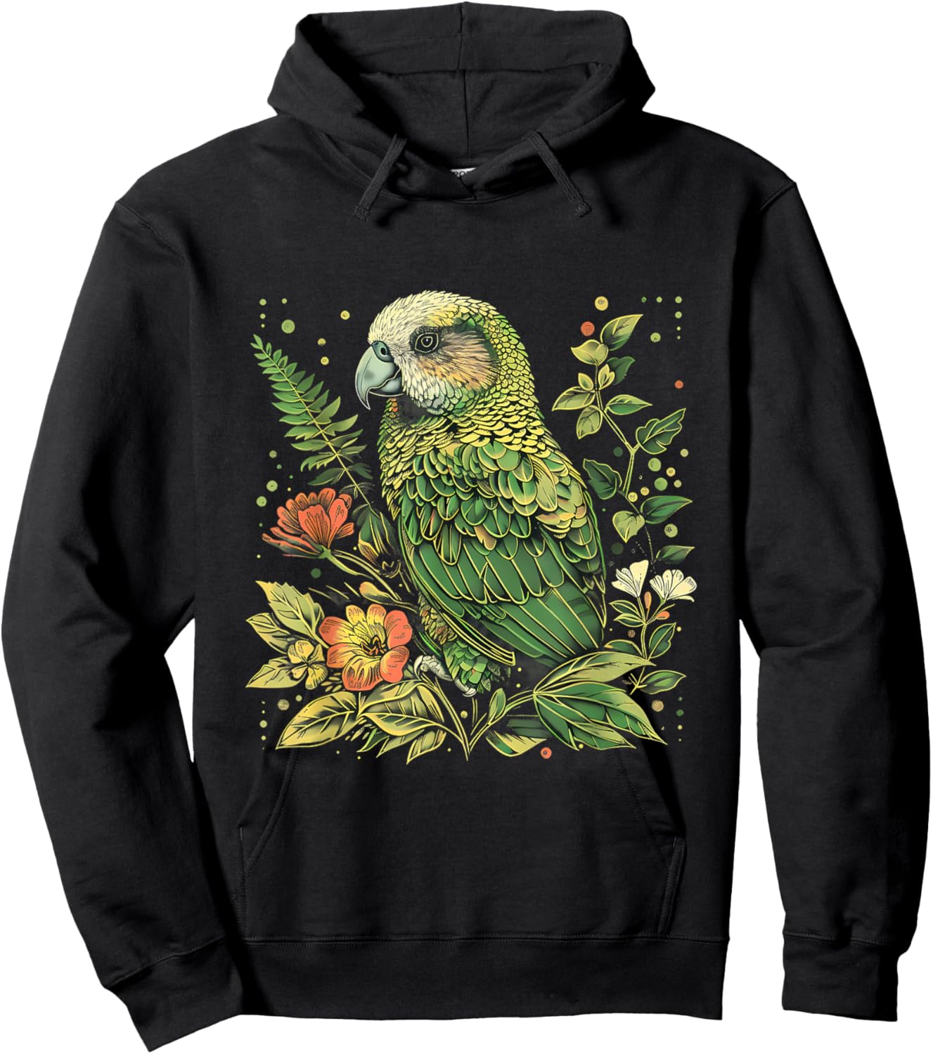 Tropical Jungle Animal Art Kakapo Bird Floral Artwork Kakapo Parrot Animal Lovers -Adults Black Small Classic Fit Short Sleeve Hoodie - Hoodie | Black