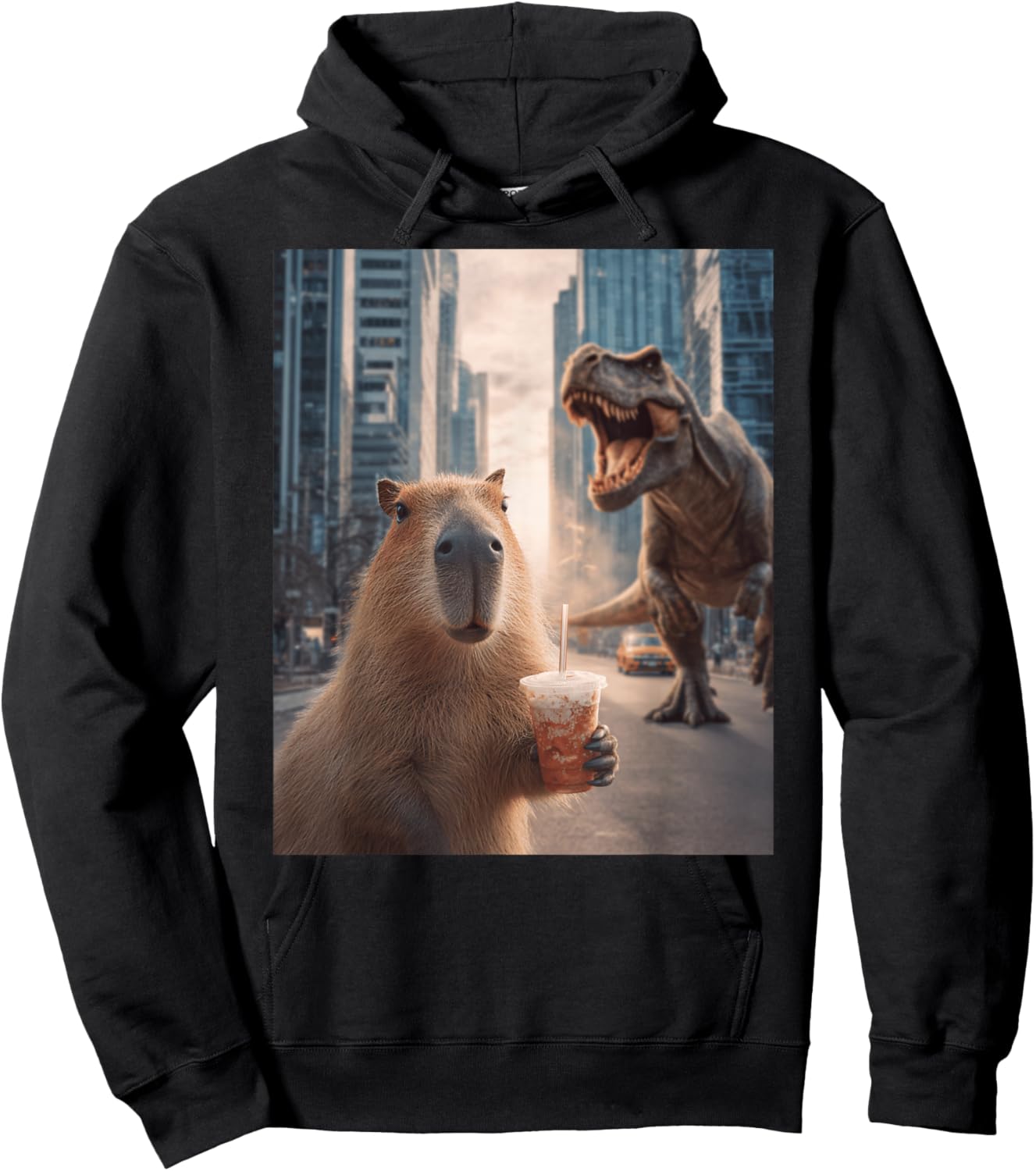 Funny T-Rex Capybara Dinosaur Hoodie - Hoodie | Black
