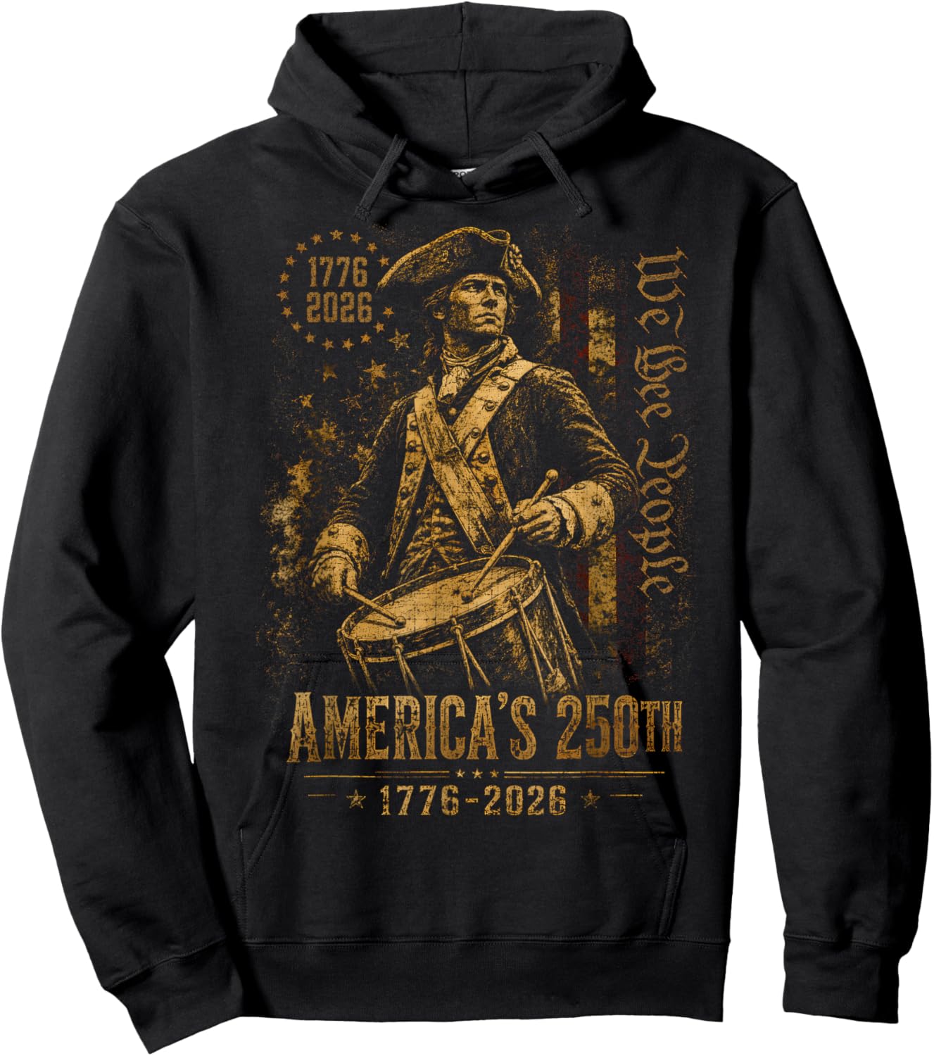 America's 250th Anniversary Revolutionary Soldiers Patriotic Hoodie - Hoodie | Black
