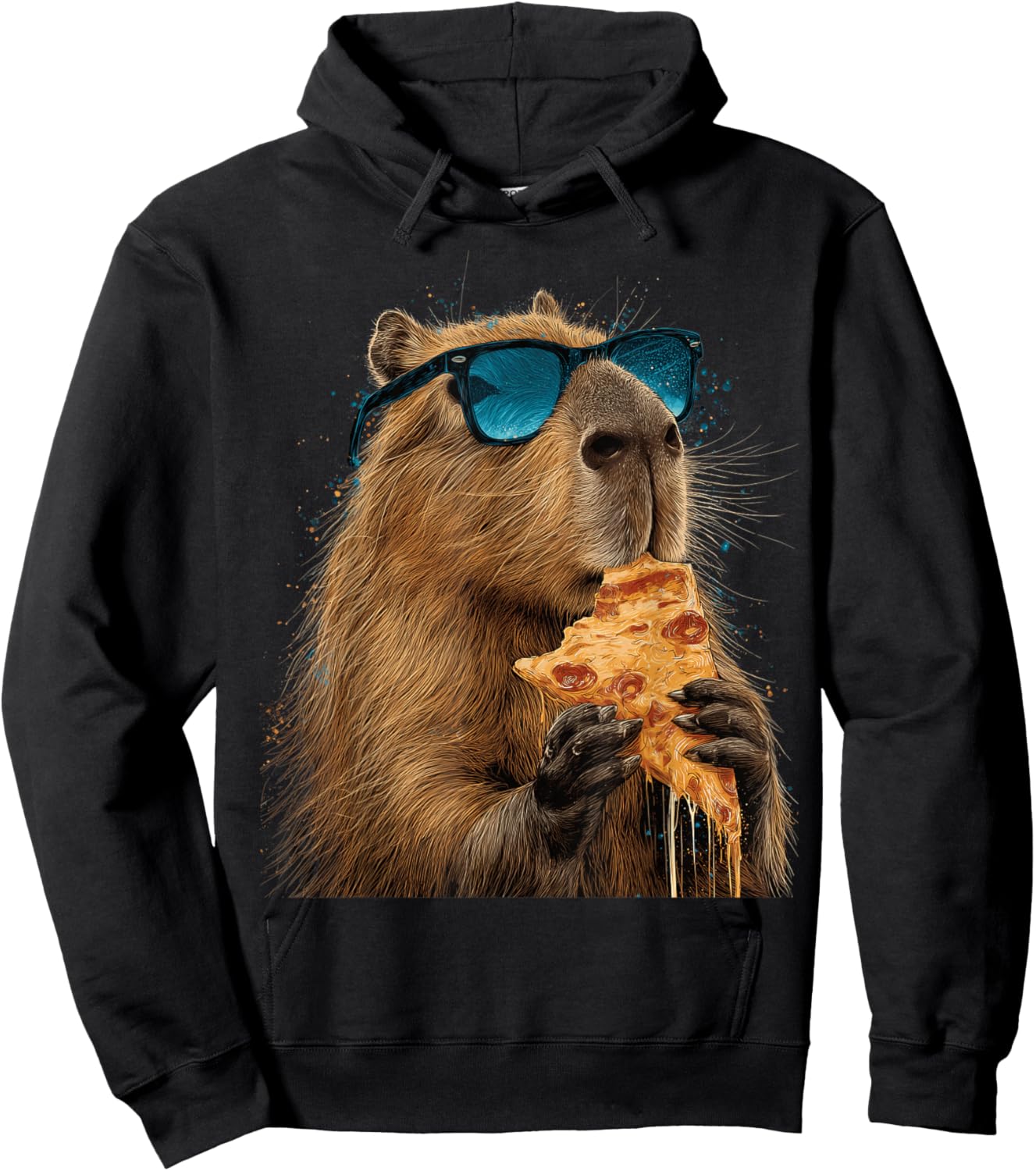 Capybara Essen Pizza Lustig Niedlich Hoodie - Hoodie | Black