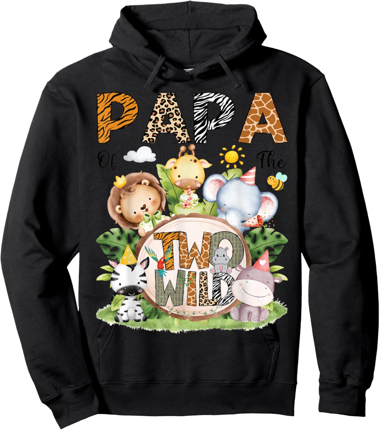 Papa of The Two Wild Safari Jungle 2nd Birthday Boy Hoodie - Hoodie | Black