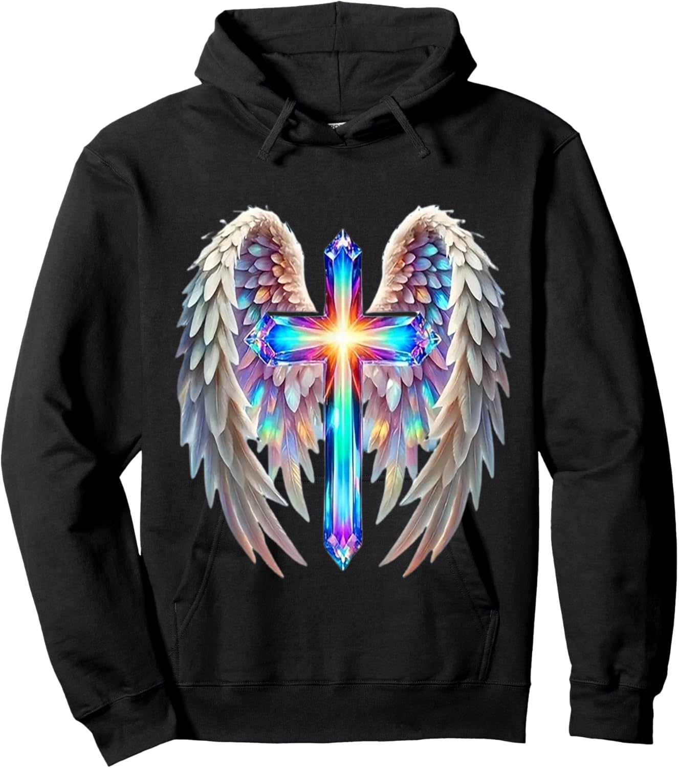 Christian Cross with Angle Wings Hoodie - Hoodie | Black