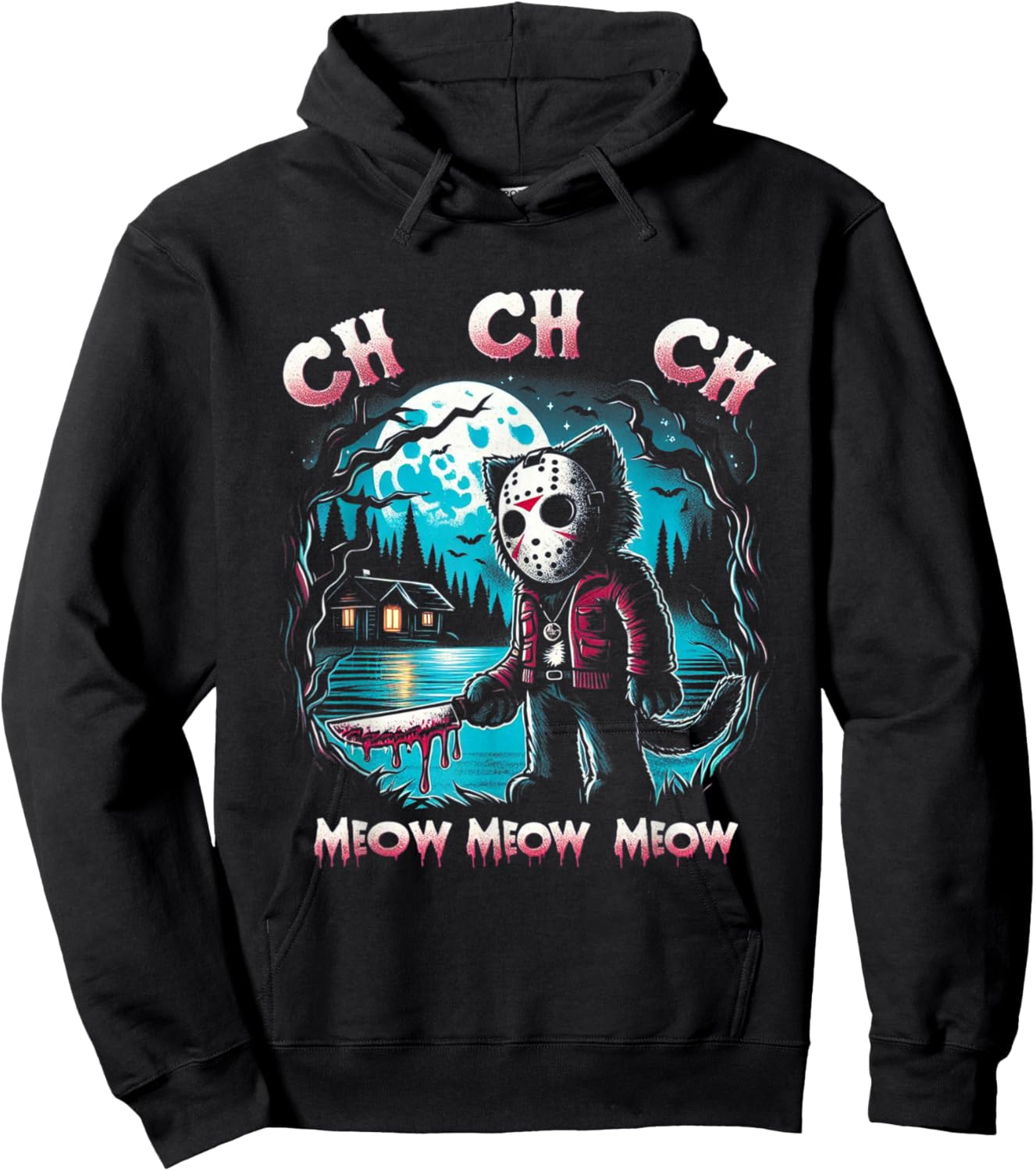Ch Ch Ch Meow Meow Funny Cat Friday Halloween Hoodie - Hoodie | Black