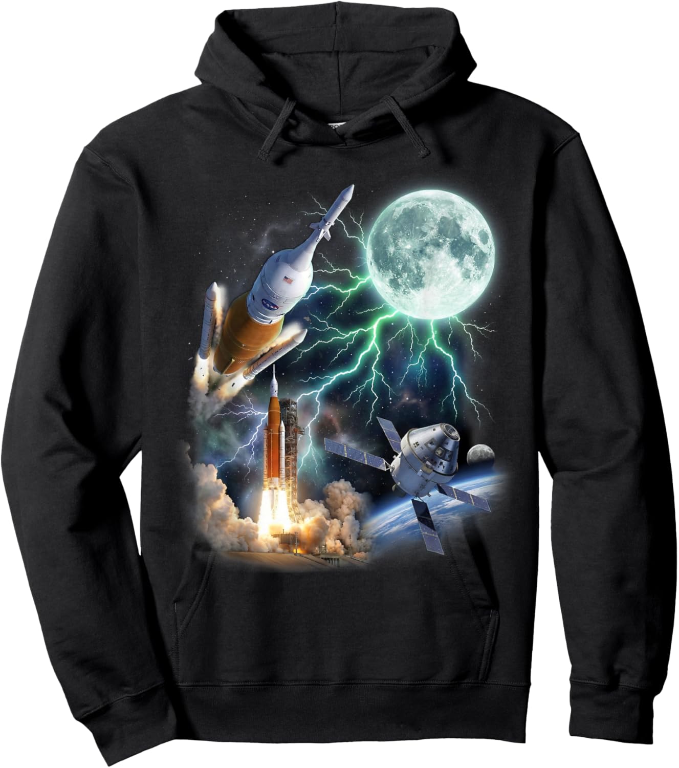 Artemis SLS Rocket 3 Moon Cursed Meme Graphic Hoodie - Hoodie | Black