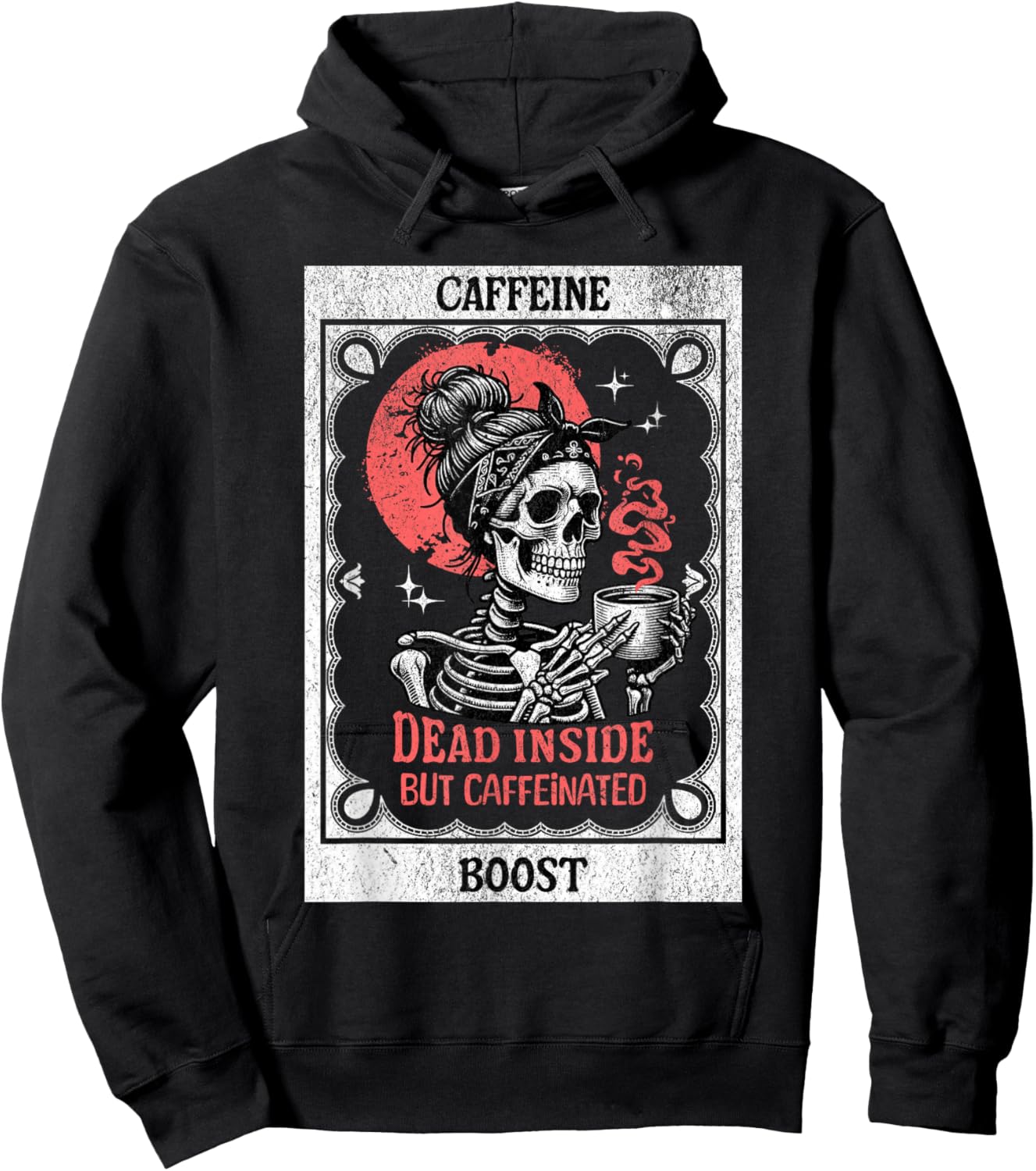 Funny Tarot Card Mom Dead Inside But Caffeinated Skeleton Hoodie - Hoodie | Black