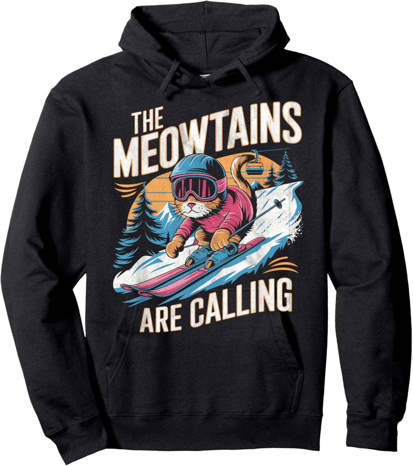 The meowtains are calling Cat Snowboard Ski Men Women Kids Hoodie - Hoodie | Black