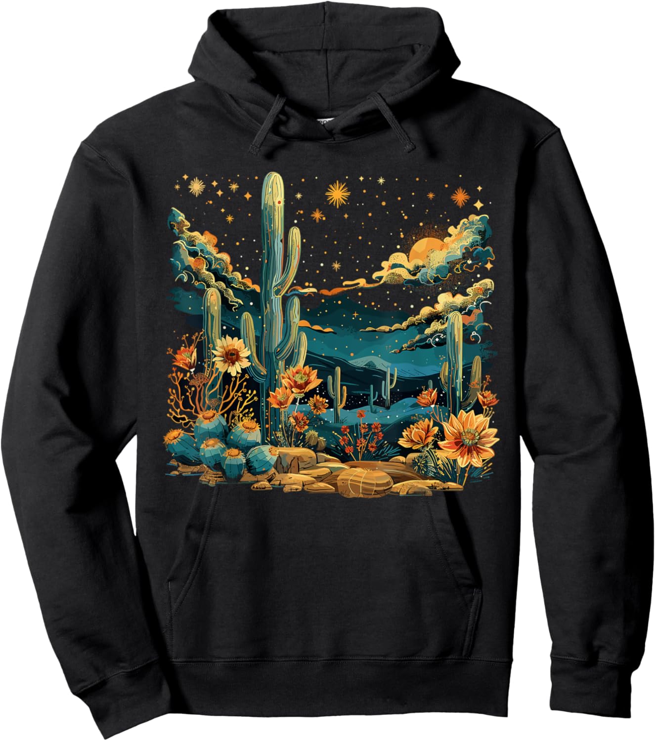 Saguaro Cactus Desert Art Moon Nature Hoodie - Hoodie | Black