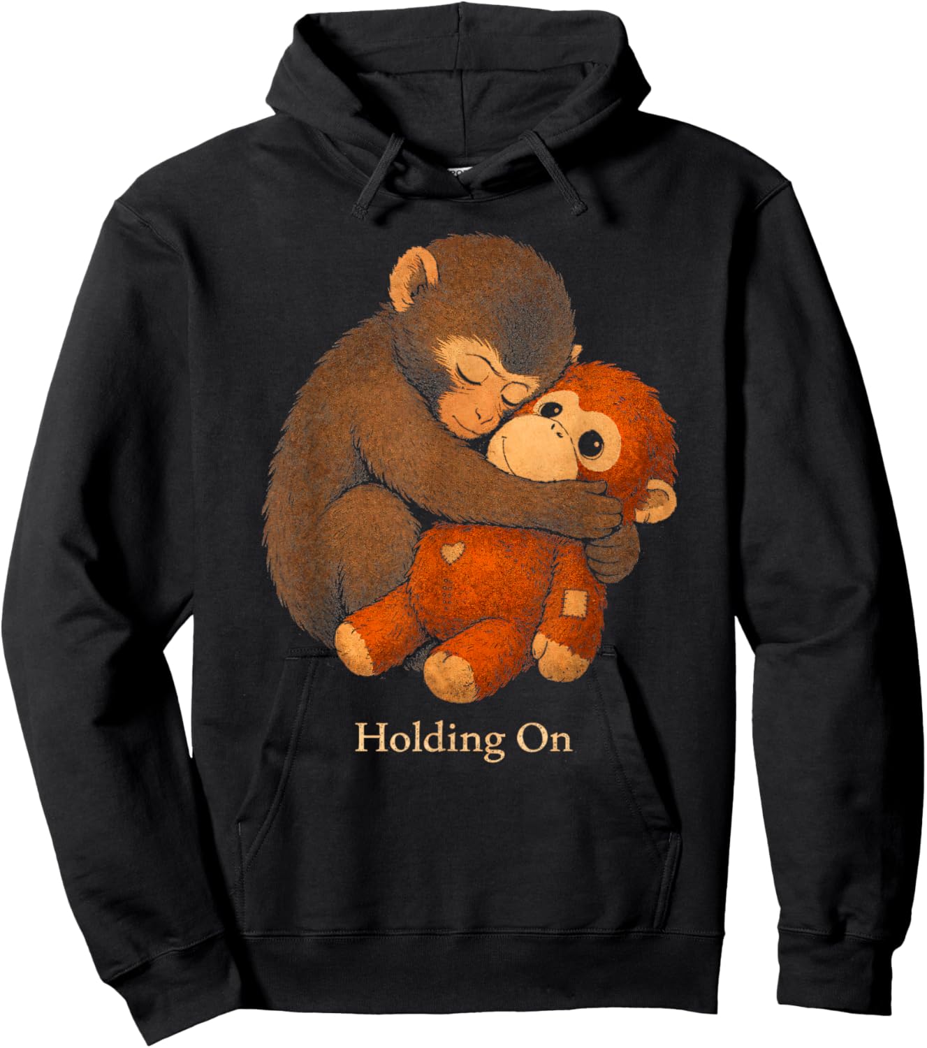 Punch Macaque Holding On Emotional Monkey Plush Design Hoodie - Hoodie | Black