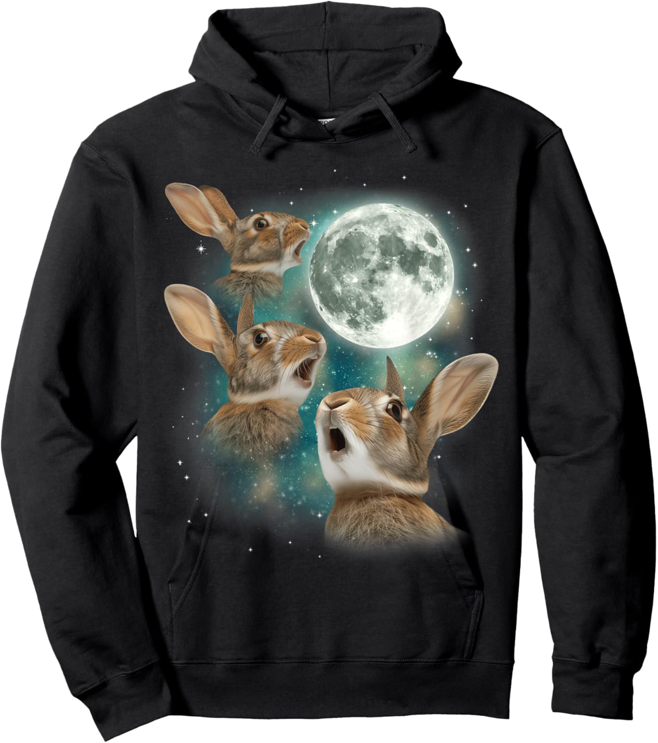Three Bunny Moon | 3 Rabbit Meme Humorous Cute Wildlife Hoodie - Hoodie | Black