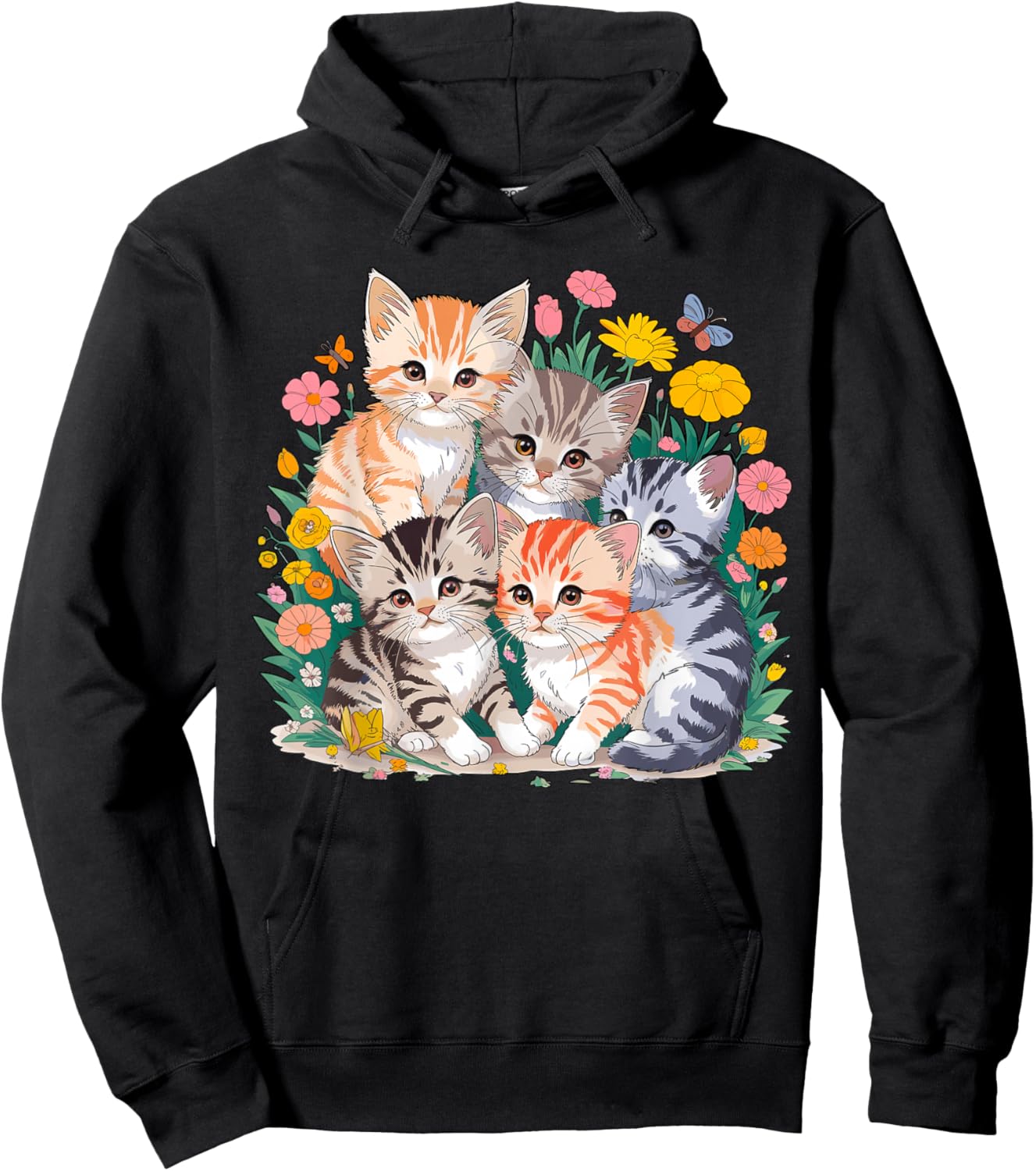 Kittens Floral Cat Hoodie - Hoodie | Black
