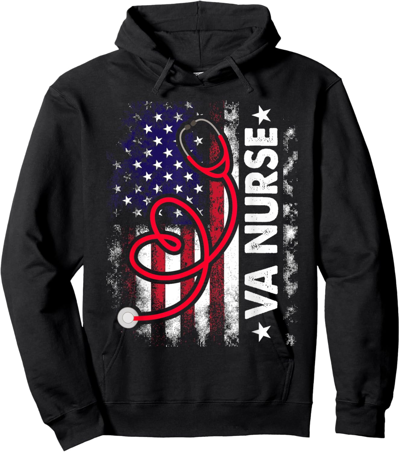 American Flag VA Nurse Patriotic 4th of July Hoodie - Hoodie | Black