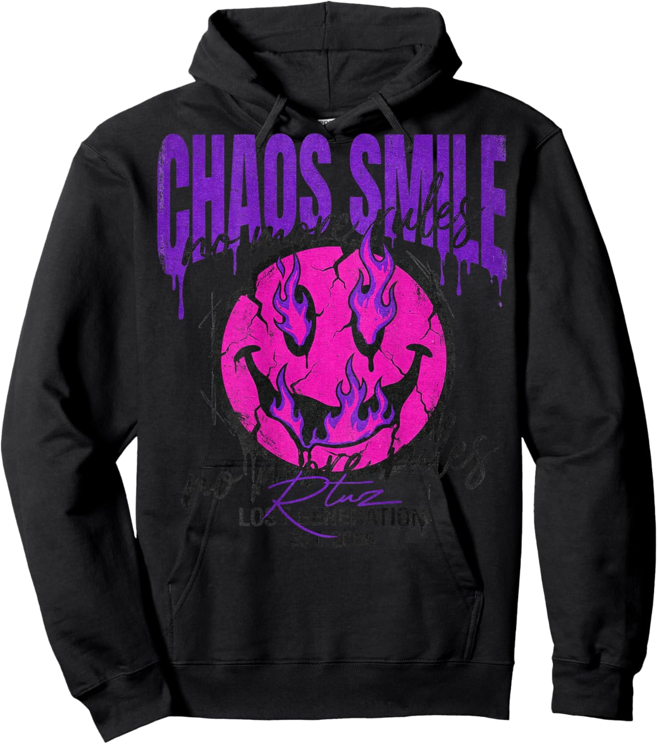 Cool Y2K Back Print Streetwear Fashion Women Men Retro Smile Hoodie - Hoodie | Black