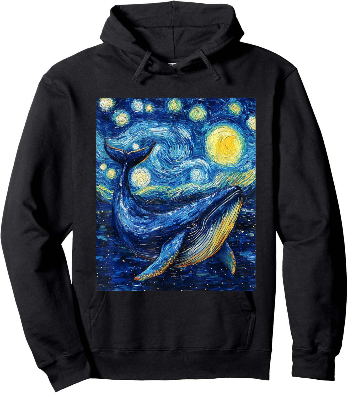 Whale - Van Gogh Style - Starry Night Graphic Hoodie - Hoodie | Black