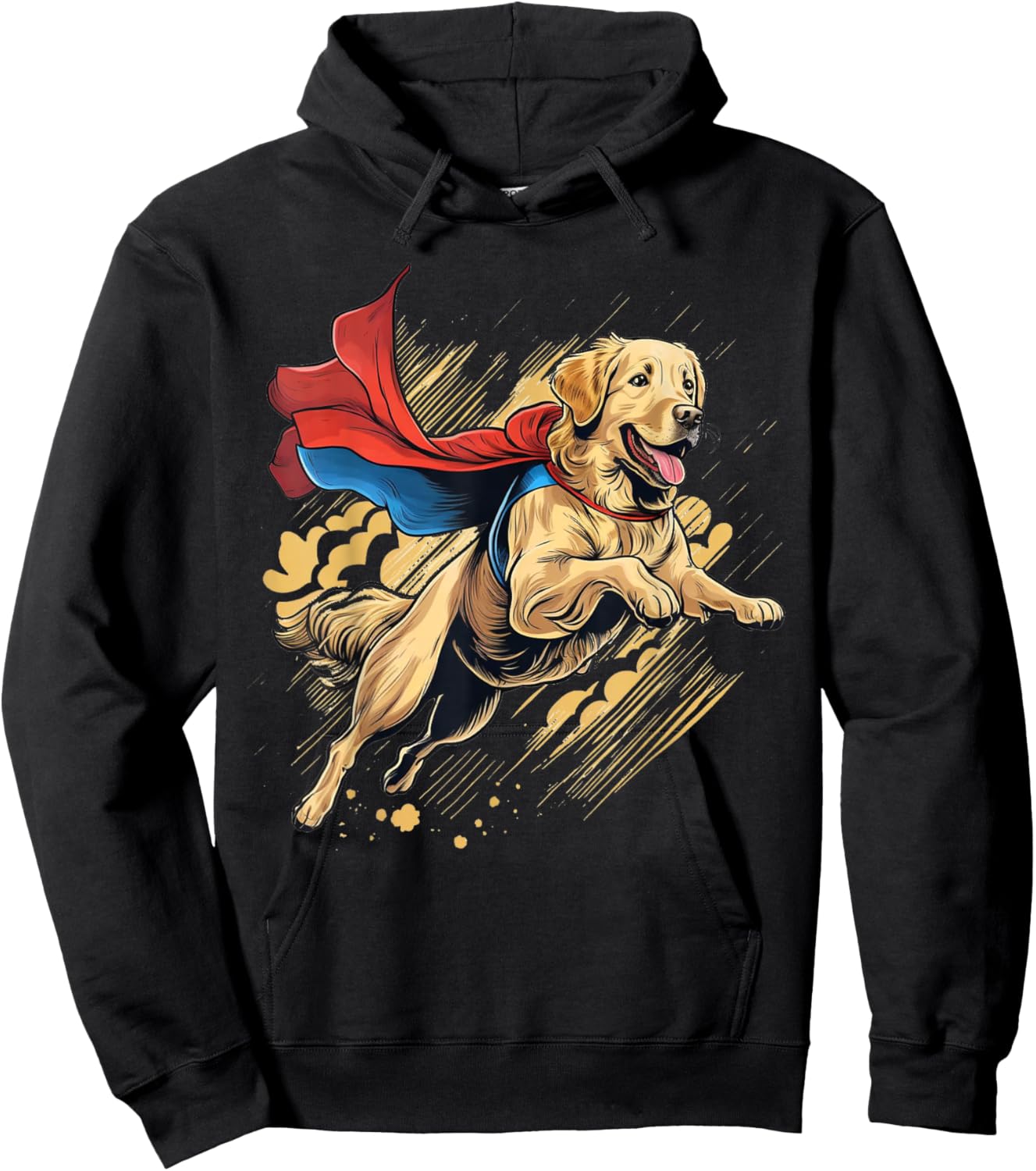 Superhero Golden Retriever Red Cape Super Hero Dog Hoodie - Hoodie | Black