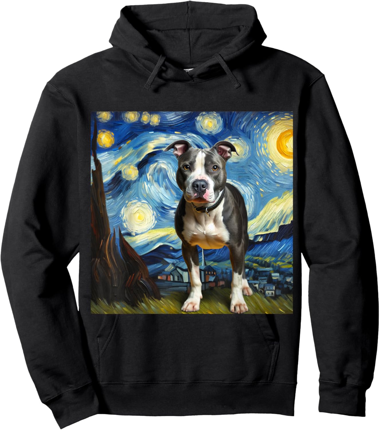 Pitbull Animal Funny Pit Bull Starry Night Van Gogh Style Hoodie - Hoodie | Black