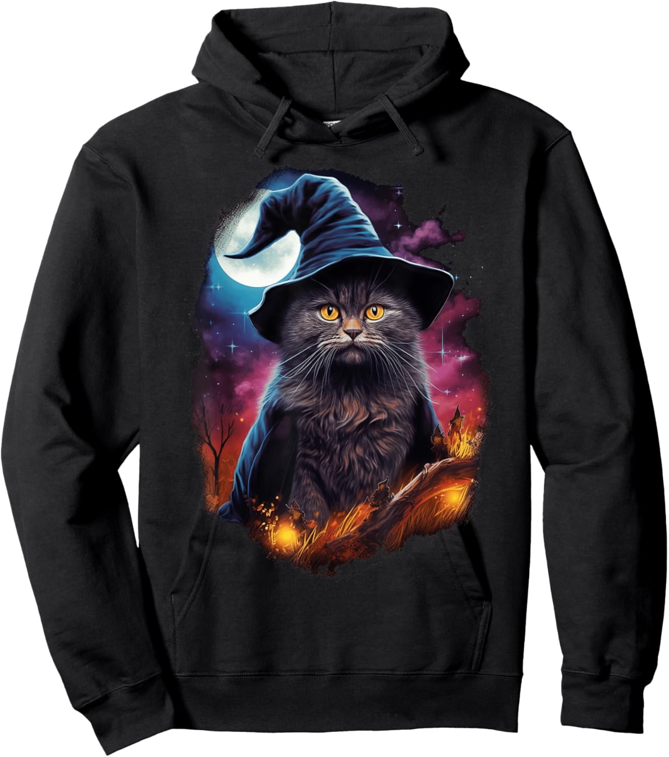 Black Cat Wizard Halloween Witch Mystical Black Cat Lovers Men Women Kids Hoodie - Hoodie | Black