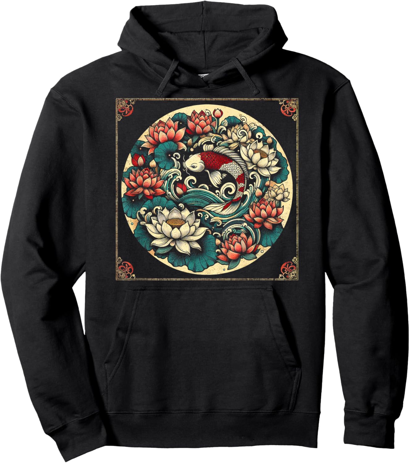 Japanese Koi Fish Lotus Design Hoodie - Hoodie | Black