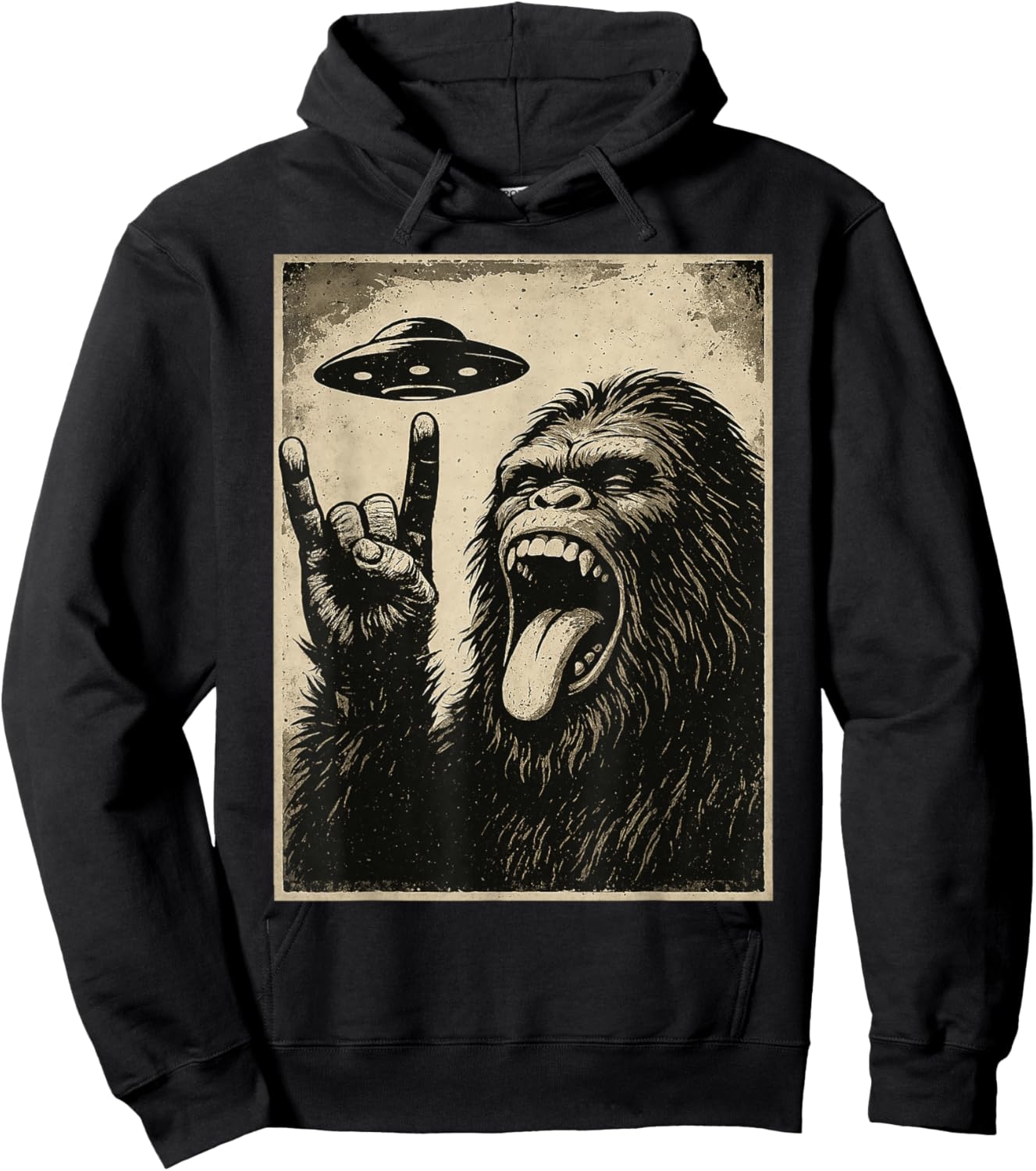 Bigfoot Rock Tongue UFO Selfie Sasquatch Rocker Boy Men Kids Hoodie - Hoodie | Black