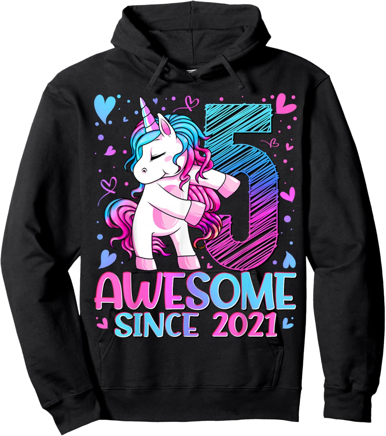 5th Birthday Shirt Girl 5 Year Old Gifts 5 Birthday Girl Hoodie - Hoodie | Black