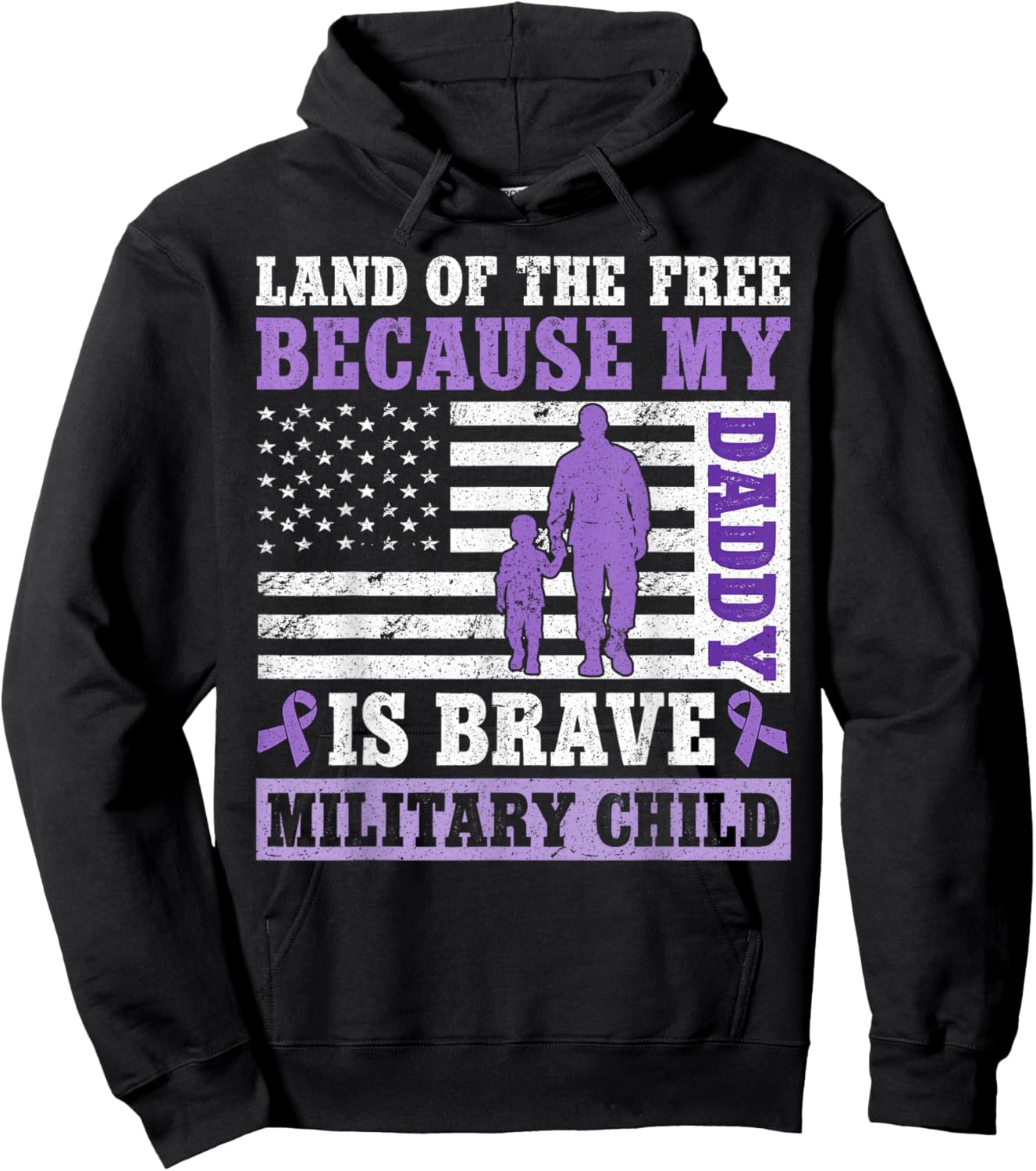 Land of The Free Because My Daddy is Brave Military Child Hoodie - Hoodie | Black