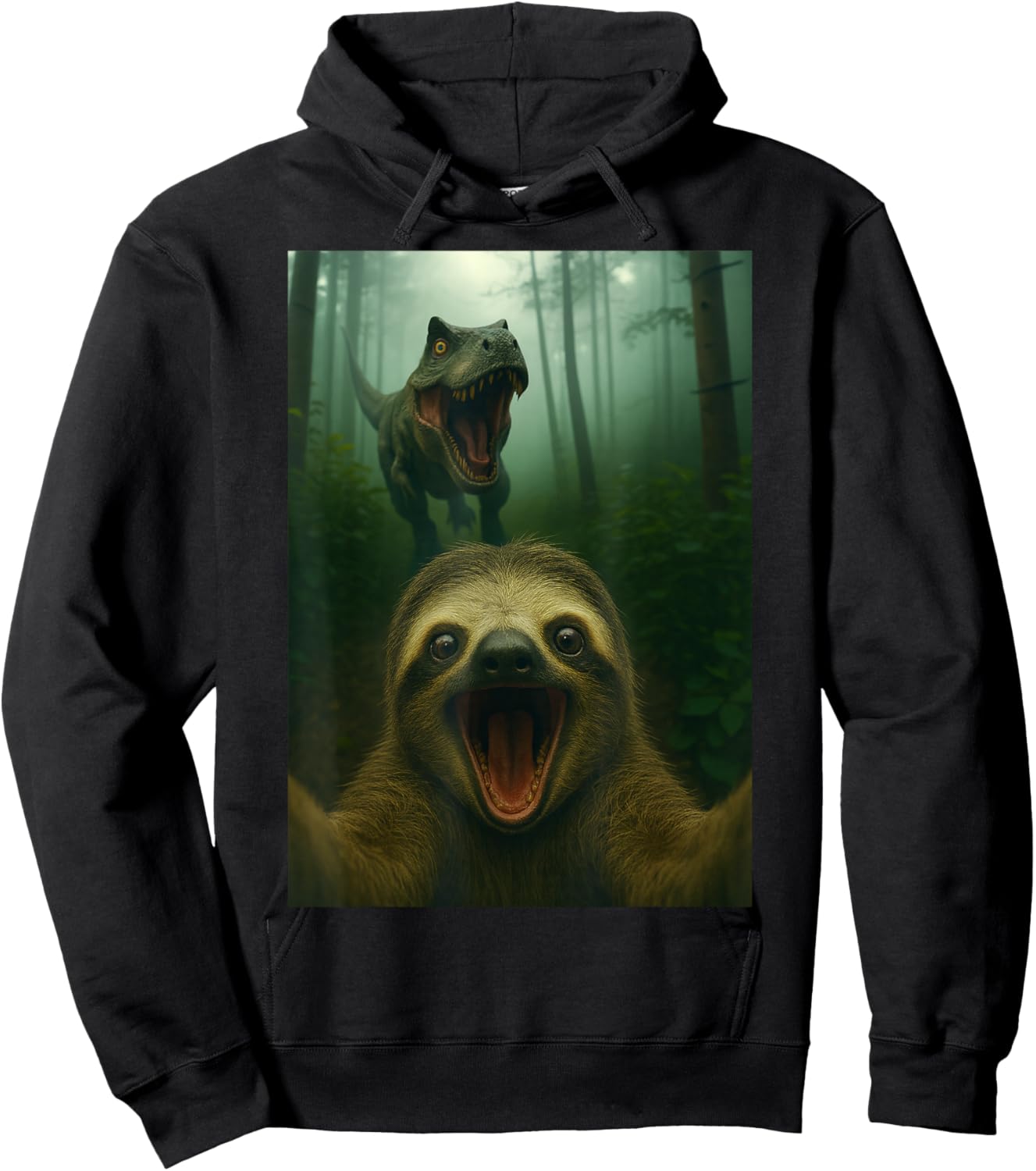 Funny Sloth Selfie with T-Rex Dinosaur Gifts Men Women Kid Hoodie - Hoodie | Black