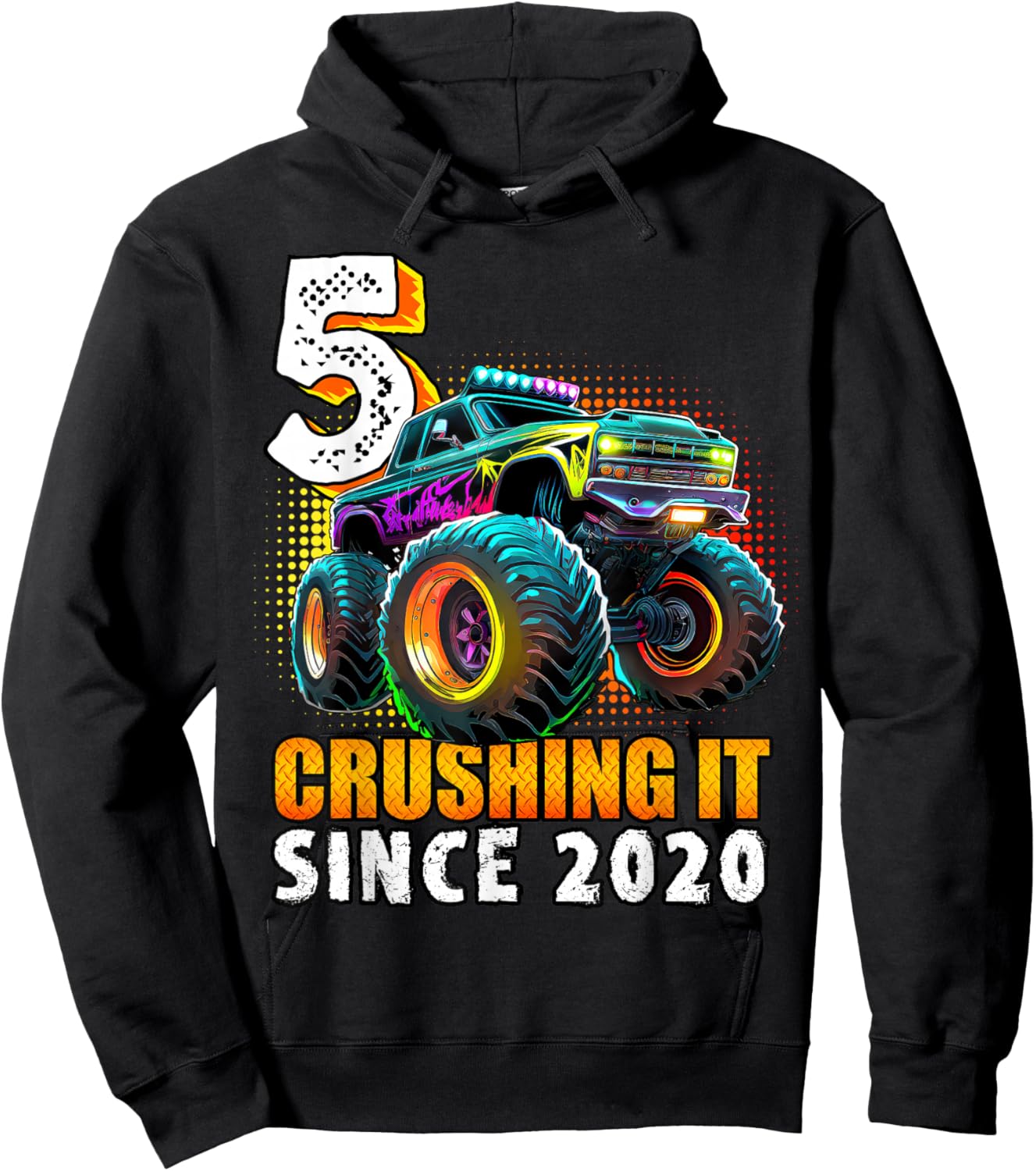 Birthday Monster Truck 5 year Old Boys 5th Party Born 2020 Hoodie - Hoodie | Black