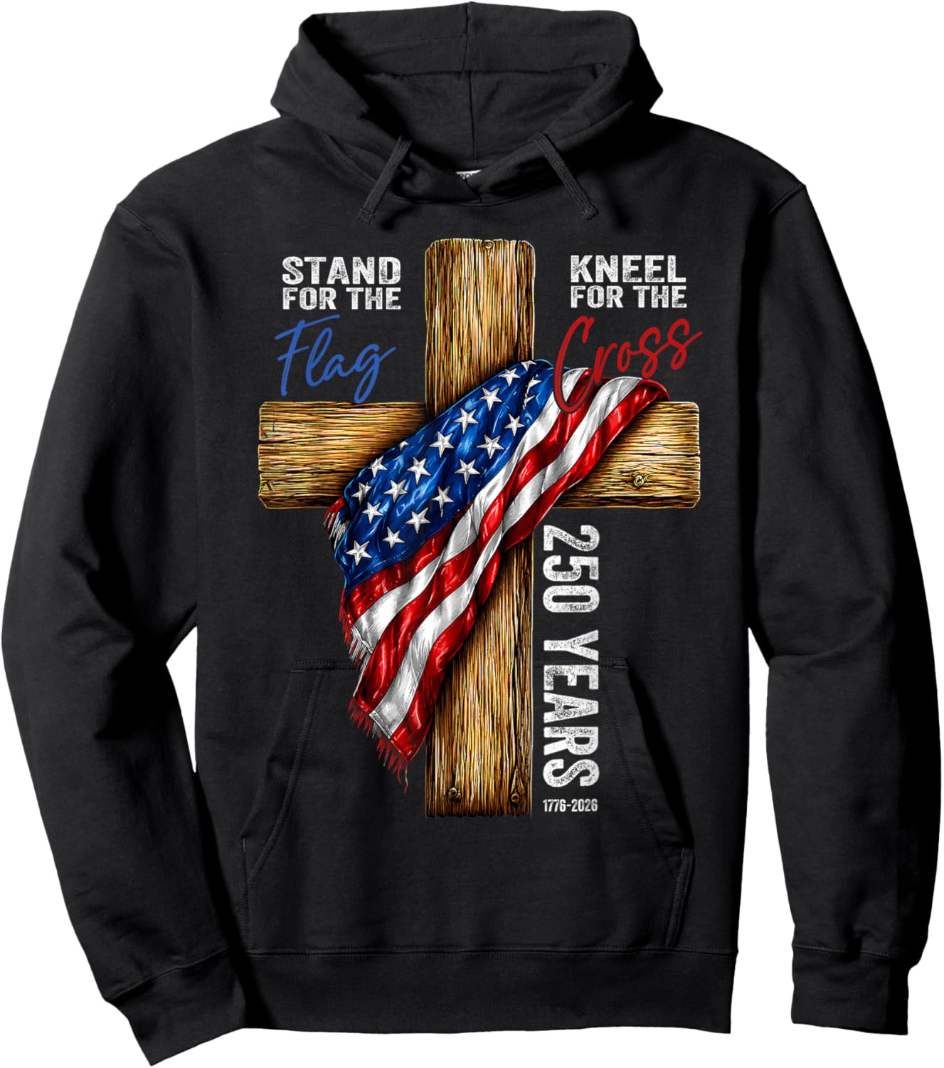 250 Years USA Christian Patriotic Cross 250th Anniversary Hoodie - Hoodie | Black