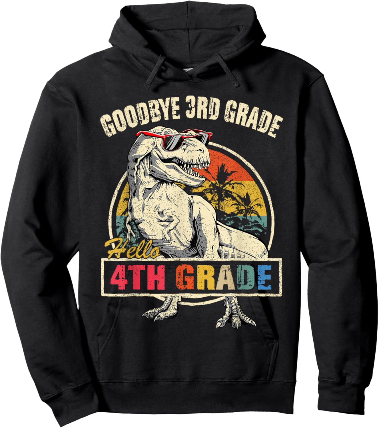 Goodbye 3rd Grade Hello 4th Grade Graduation T Rex Boys Kids Hoodie - Hoodie | Black