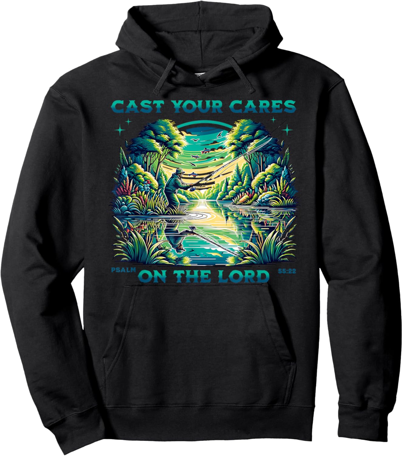 Cast Your Cares On The Lord, Great Men Christian Fisherman Hoodie - Hoodie | Black