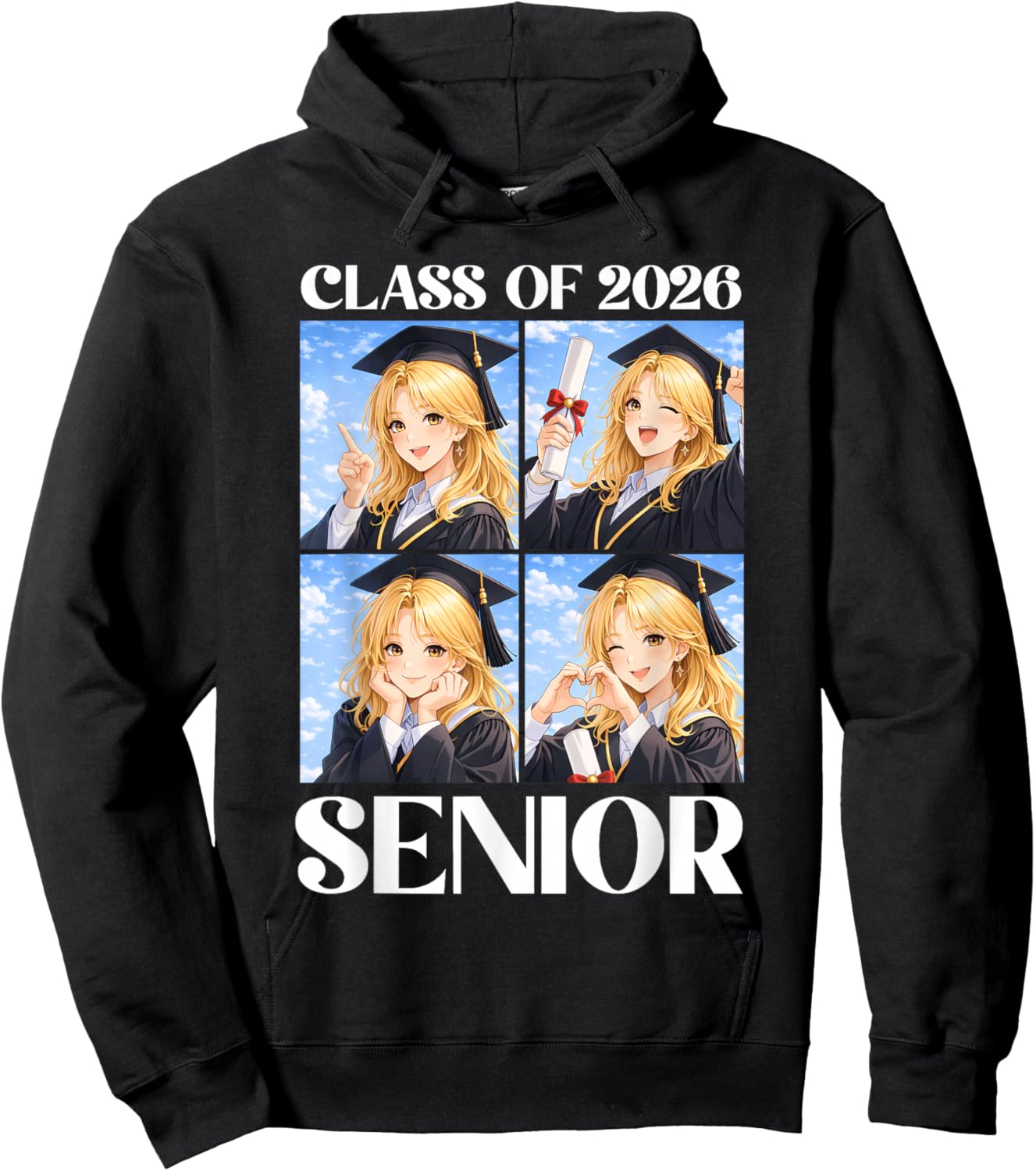 Anime Girl Class of 2026 Senior Graduate Hoodie - Hoodie | Black