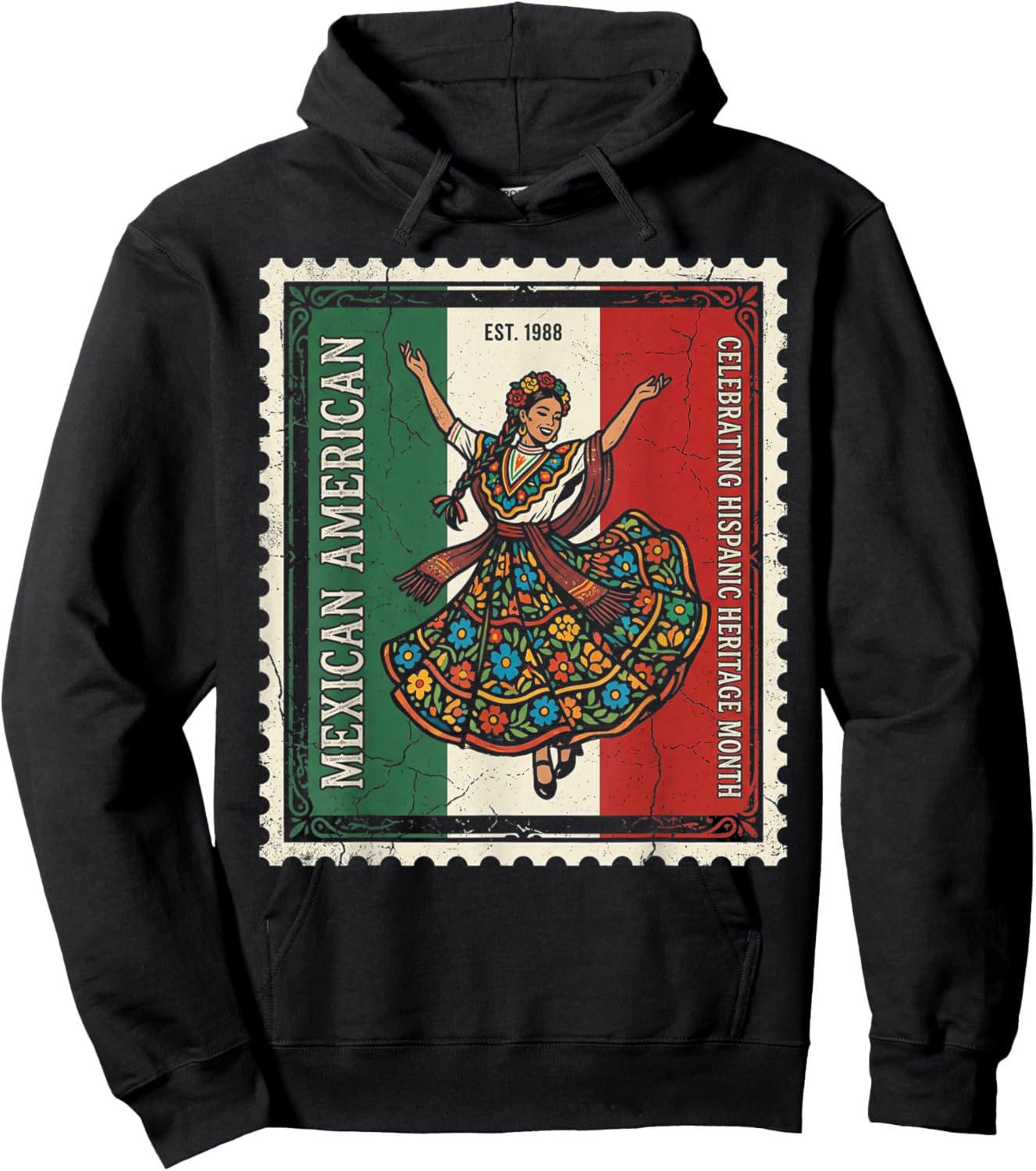 Hispanic Heritage Mexican American Floral Dancer Woman Mujer Hoodie - Hoodie | Black