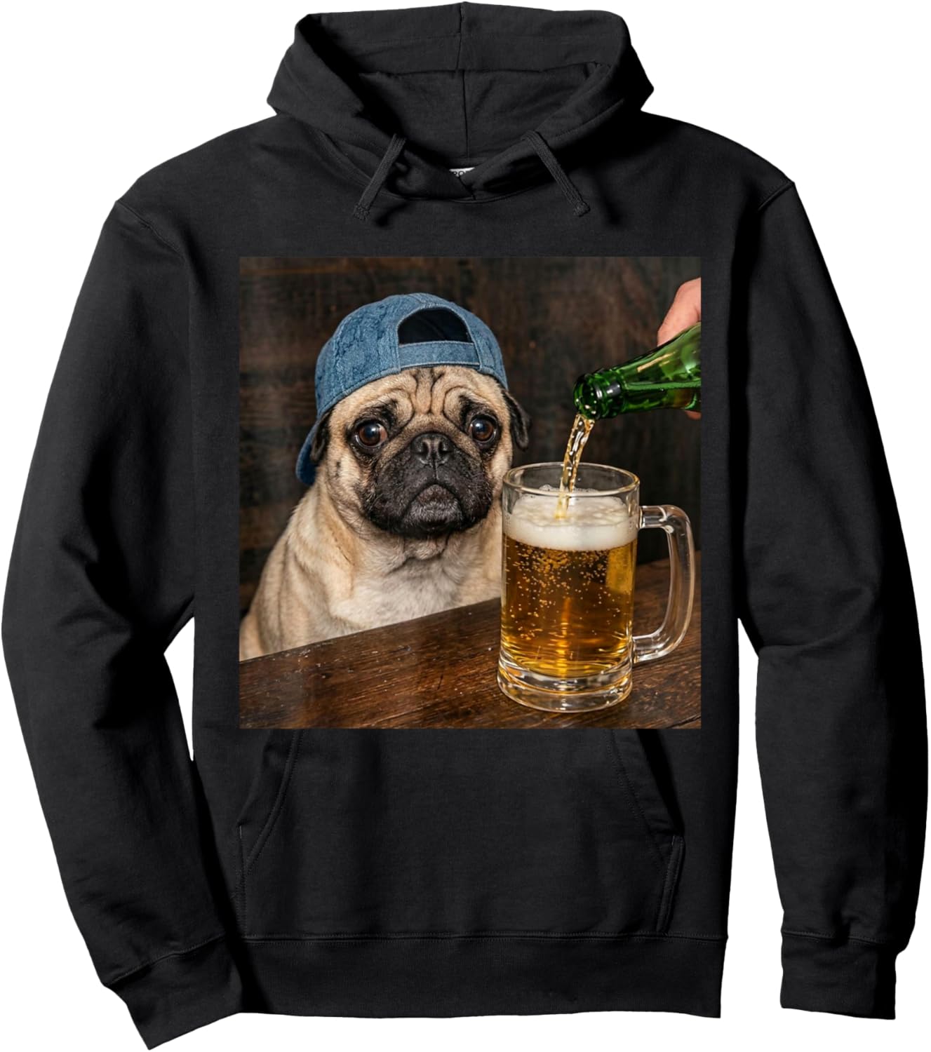 Pug Drinking Beer Funny Pug Dog Meme Hoodie - Hoodie | Black