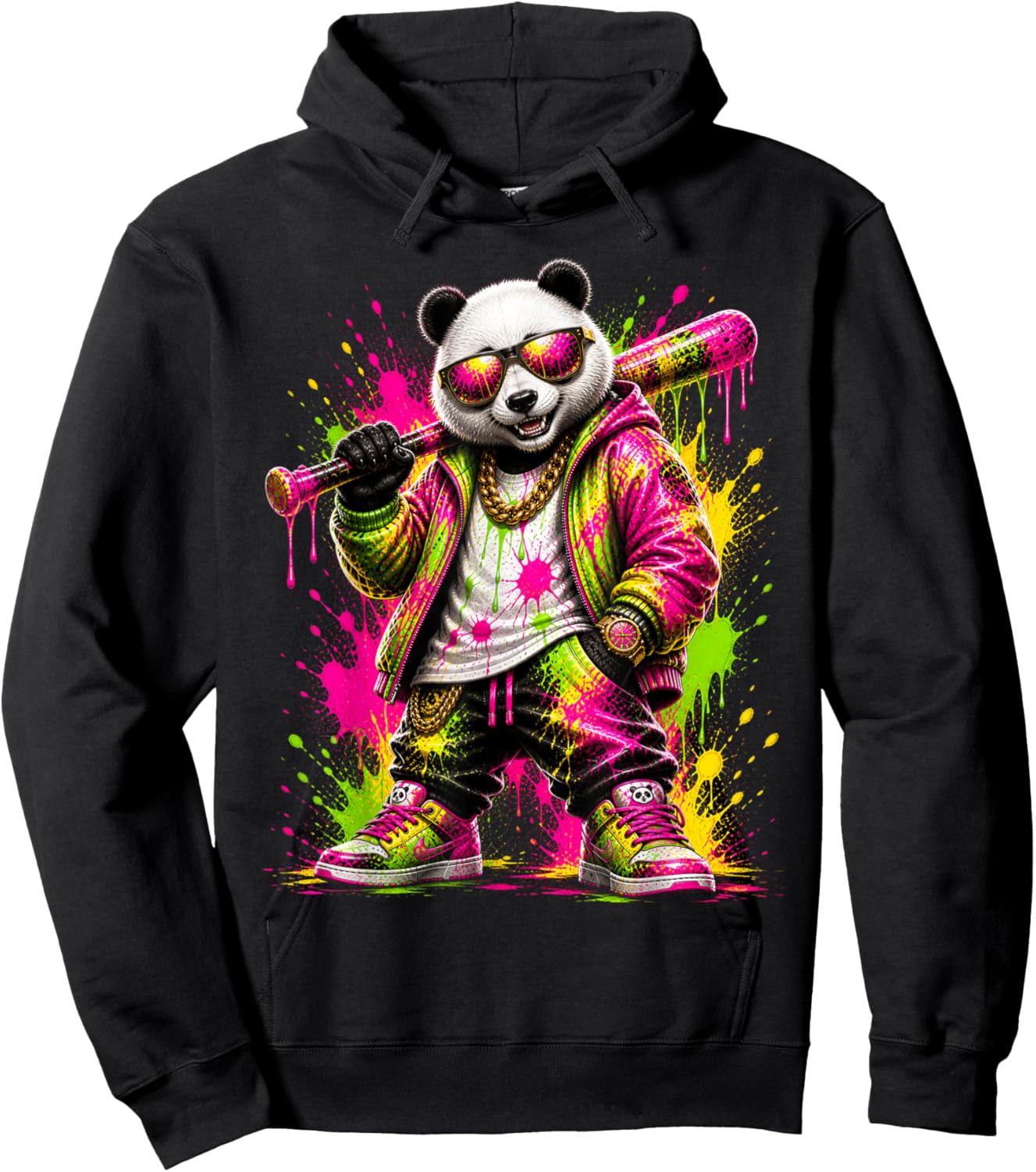 Panda Baseball Drip Funny Animal Party Sport Cool Graphic Hoodie - Hoodie | Black