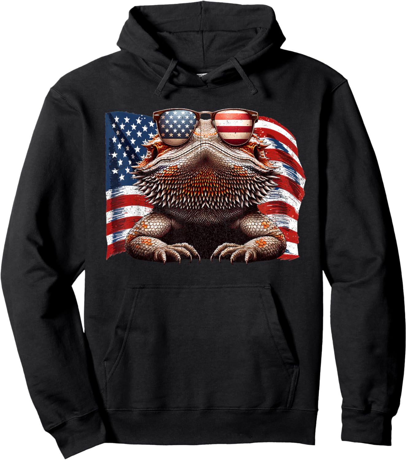 Bearded Dragon Reptiles Lovers American Flag Sunglasses Pets Hoodie - Hoodie | Black