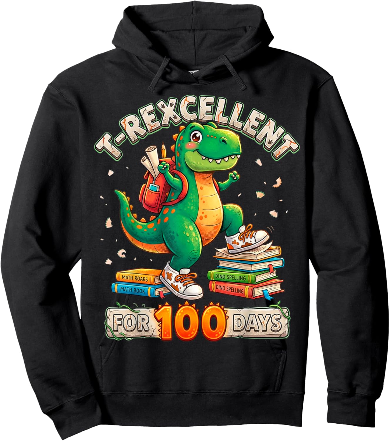 T-Rexcellent for 100 Days Dinosaur T-Rex 100th Day of School Hoodie - Hoodie | Black