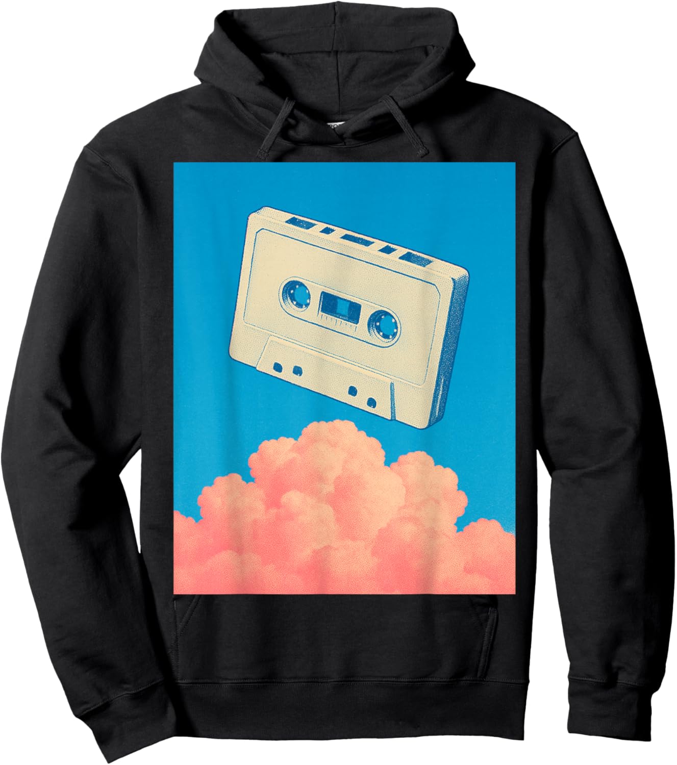 Floating Cassette in Dreamlike Blue Sky - Dreamcore Hoodie - Hoodie | Black