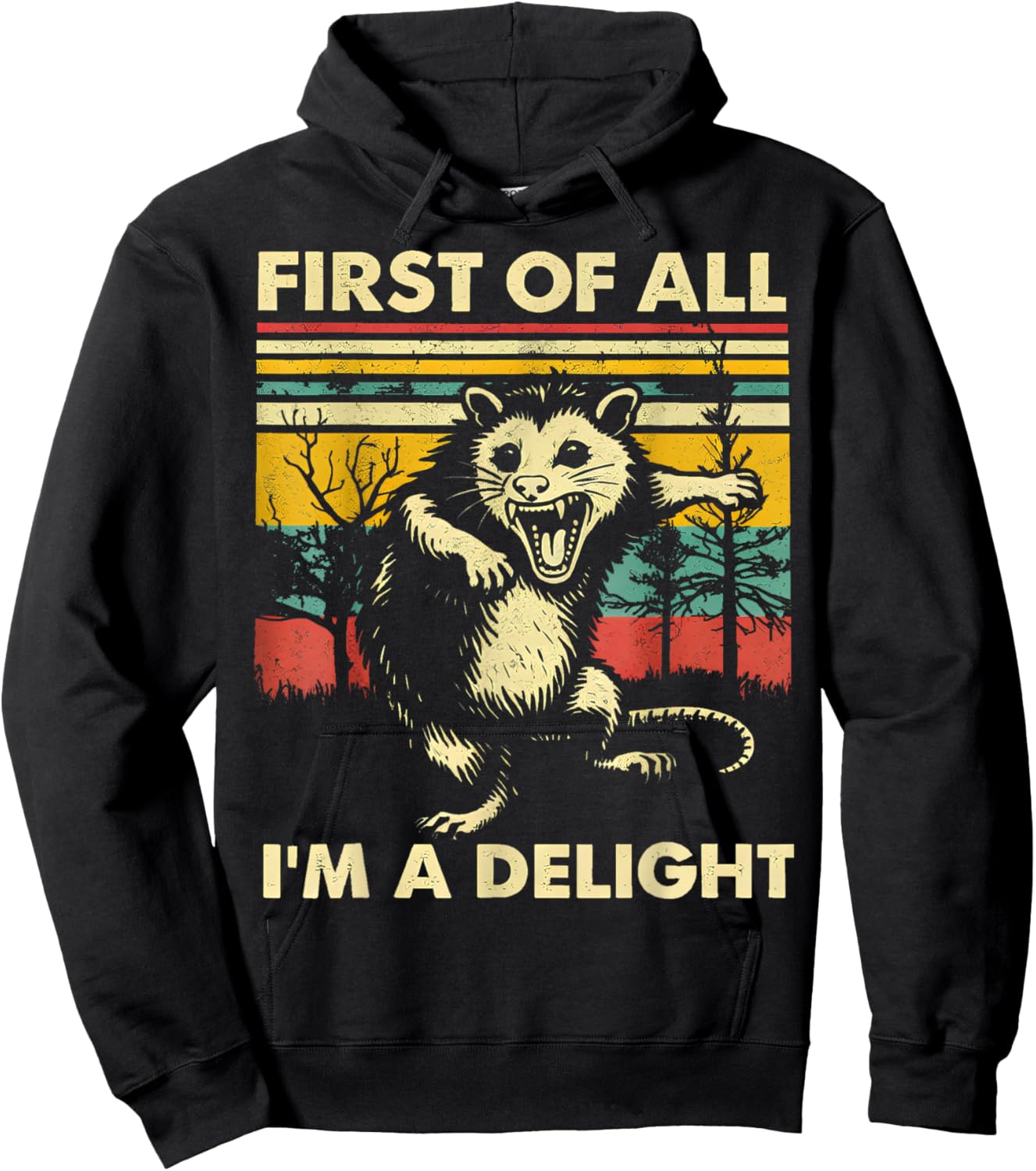 First of All I'm A Delight Funny Saying Sarcastic Opossum Hoodie - Hoodie | Black