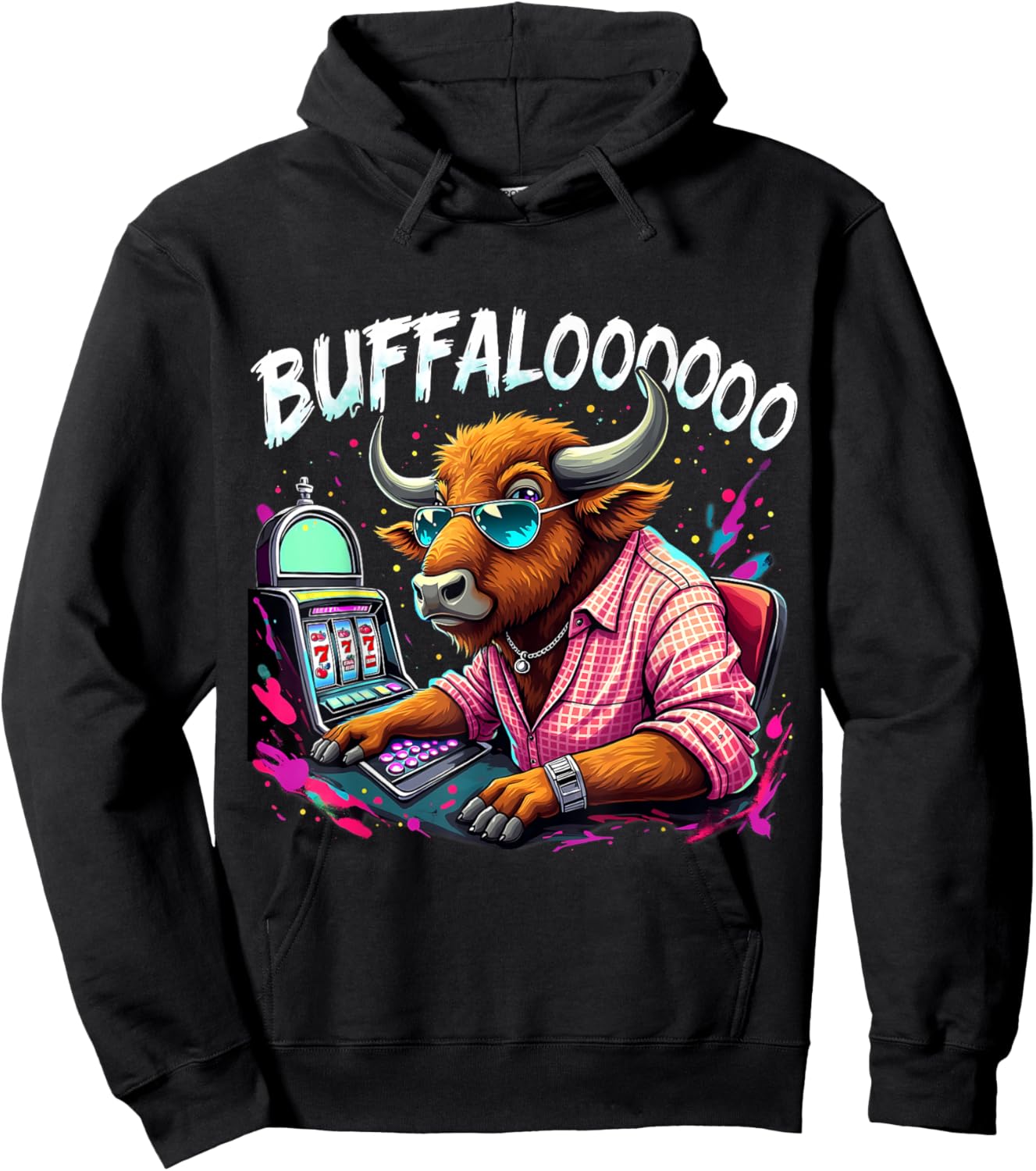 Buffalo Slot Machine Funny Casino Art Casino Lovers Costume Hoodie - Hoodie | Black