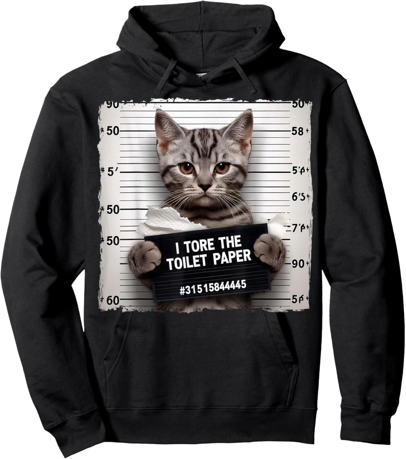 Funny Grey Cat Mugshot I Tore The Toilet Paper Humor Hoodie - Hoodie | Black