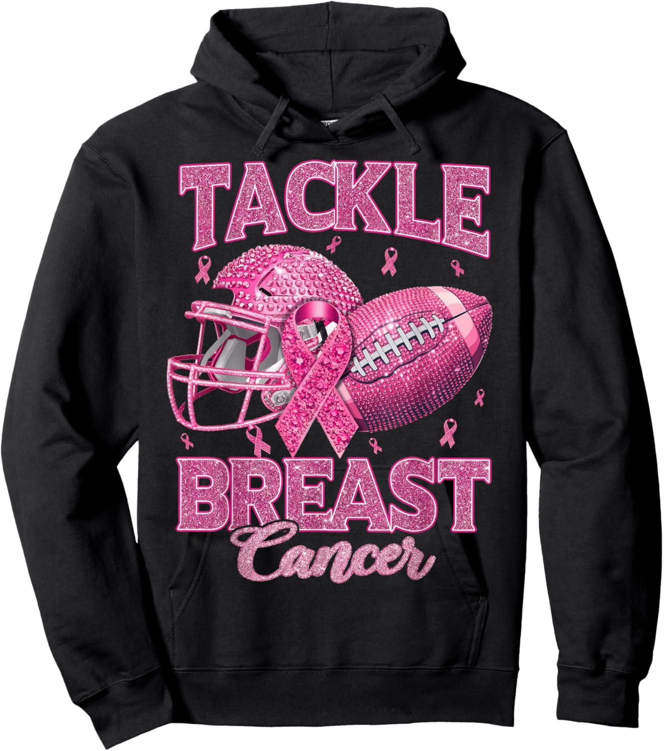 Tackle Breast Cancer Awareness American Football Pink Ribbon Hoodie - Hoodie | Black