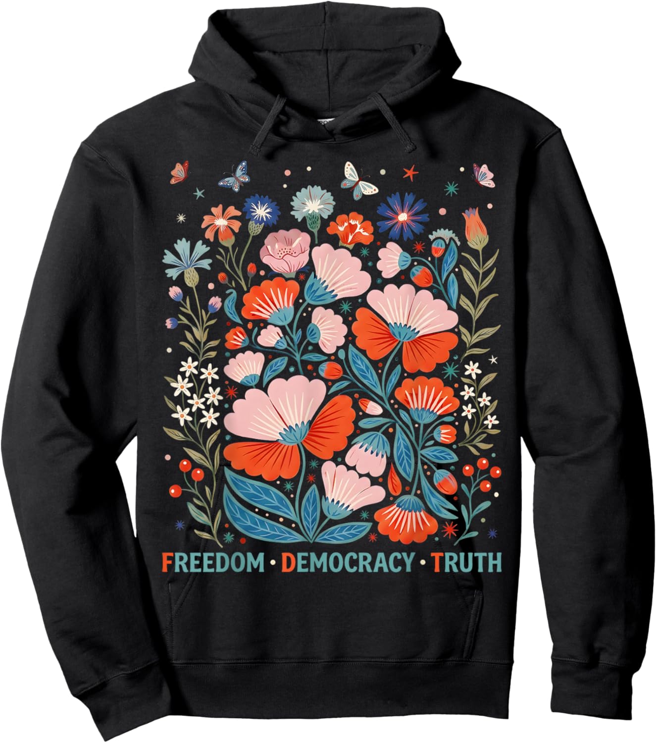 Subtle Freedom Democracy Truth Boho Floral 4th of July Women Hoodie - Hoodie | Black