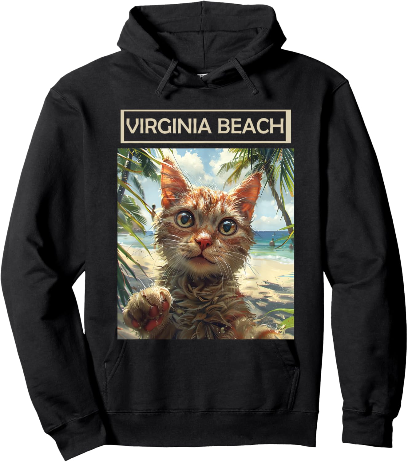 Virginia Beach Virginia VA | cat selfie Hoodie - Hoodie | Black
