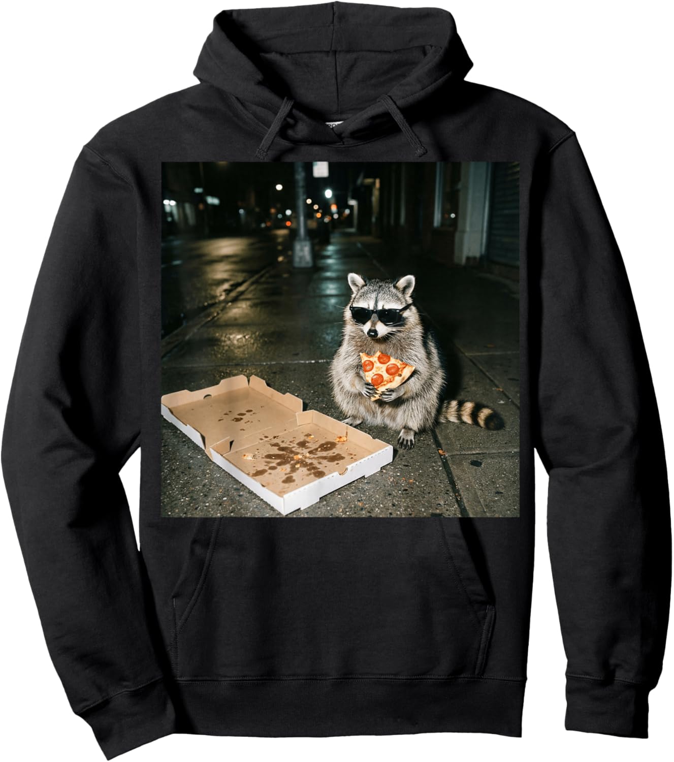 Funny Raccoon Pizza Animal Meme Hoodie - Hoodie | Black