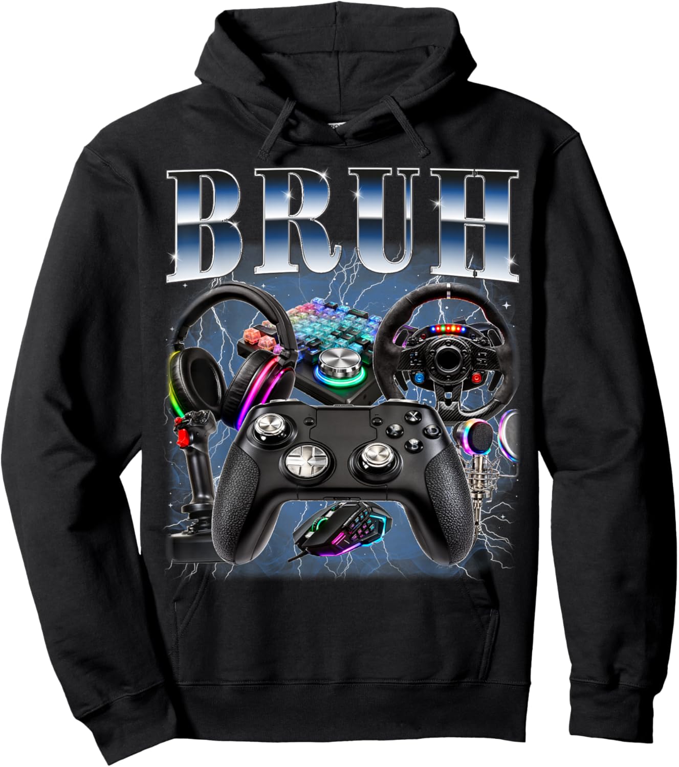 Bruh Gamer Video Game Lover Retro 90s Style Gaming Hoodie - Hoodie | Black
