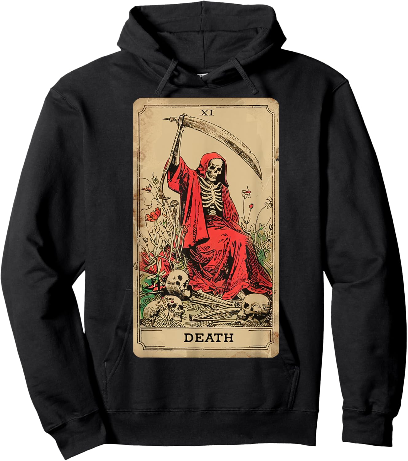 Vintage Tarot Card Death XIII Angel Skull Dead Reaper Grim Hoodie - Hoodie | Black