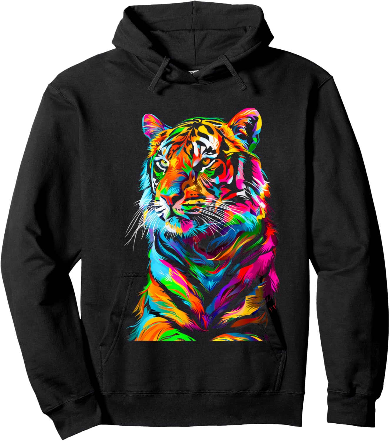 Colorful Tiger, Spirit Animal, Graphic Design, Rainbow Tiger Hoodie - Hoodie | Black