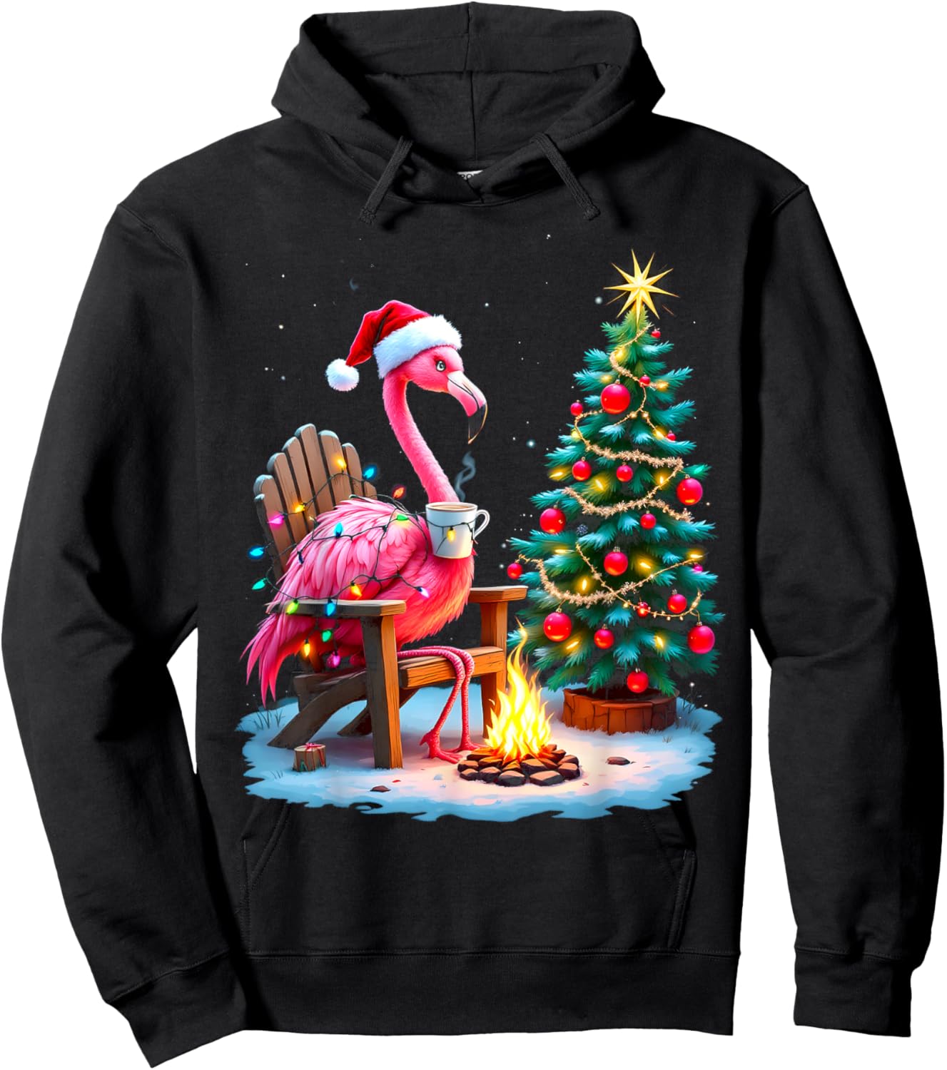 Funny Christmas Flamingo Santa Lights Winter Men Women Kids Hoodie - Hoodie | Black
